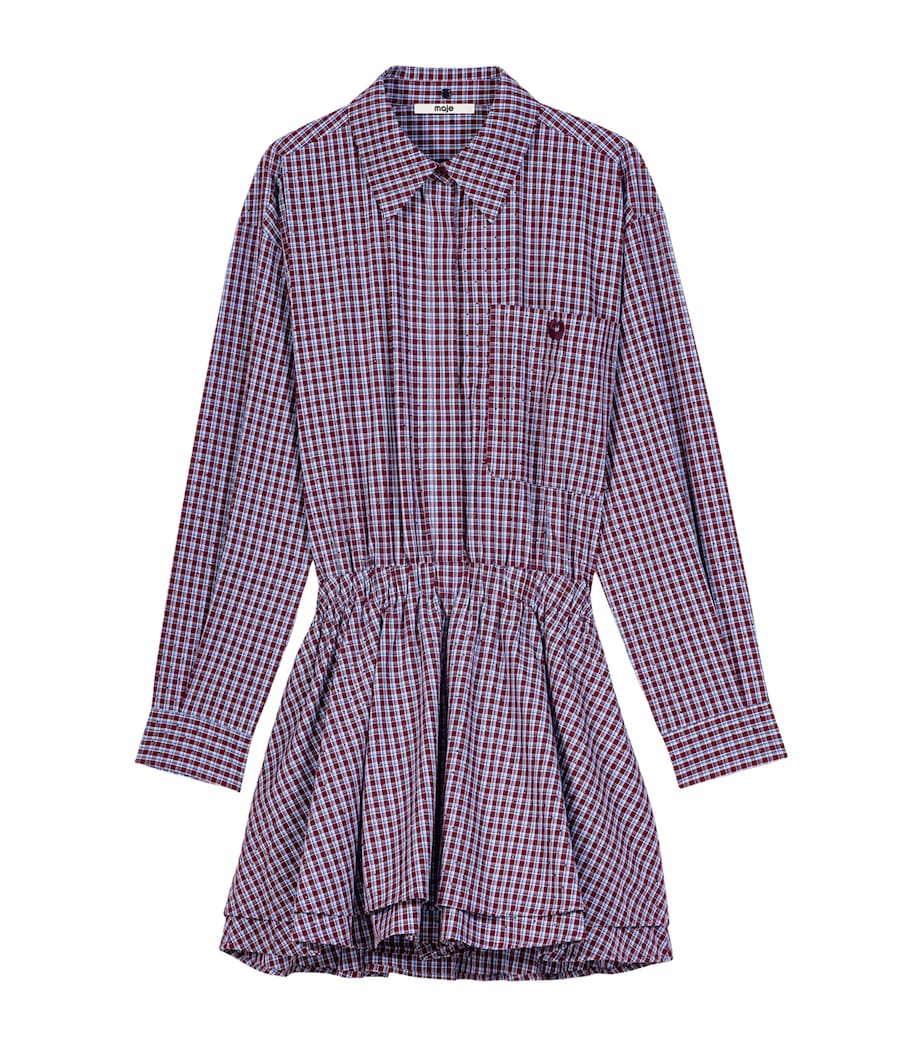 Maje Womens Cotton Check Mini Shirt Dress Burgundy Image 11