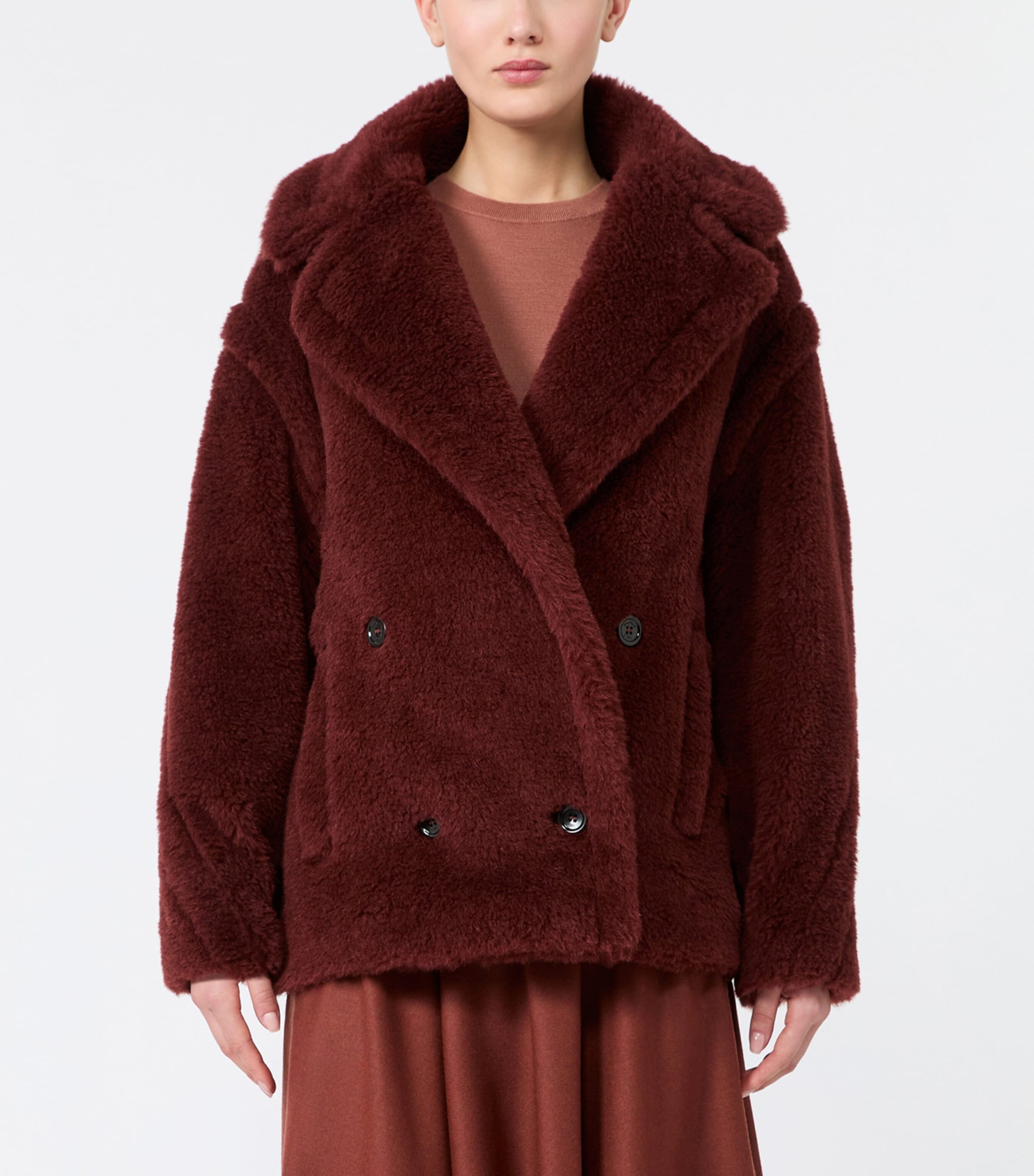 Max Mara Womens Alpaca-Blend Short Teddy Coat Rust Image 2