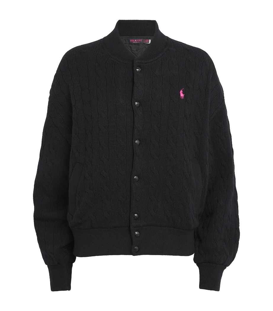 Polo Ralph Lauren Womens Wool-Cashmere Pink Pony Cardigan Polo Black Image 1