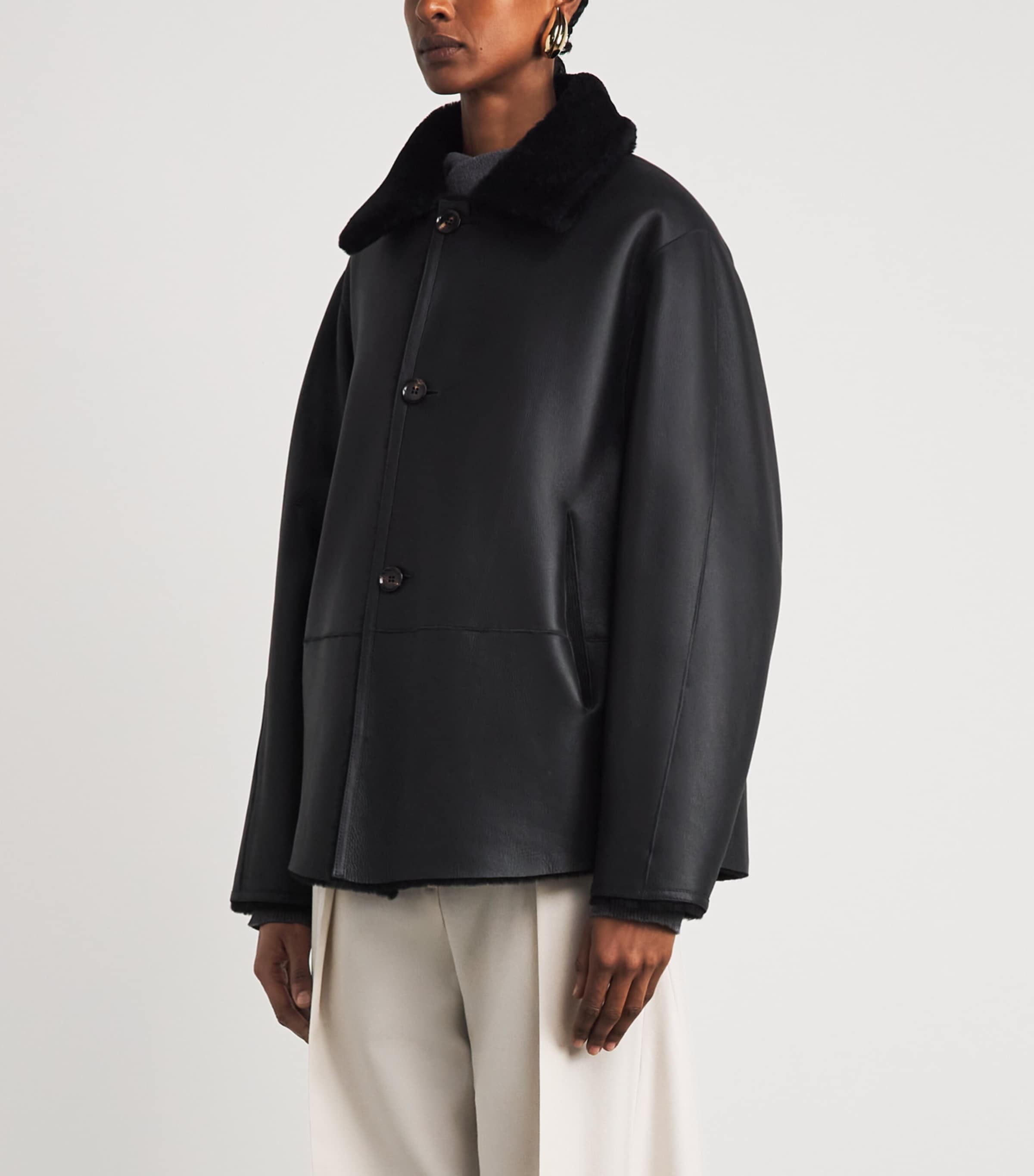 Kiton Womens Shearling Reversible Jacket Black Image 6