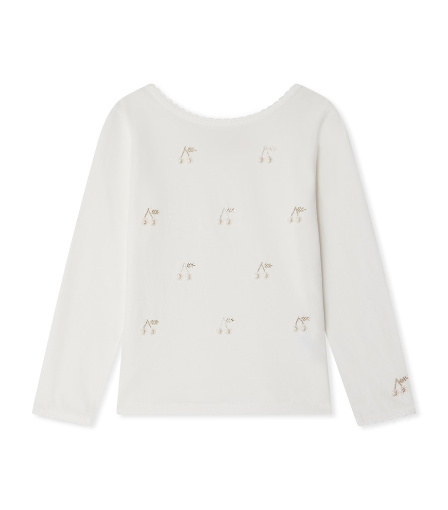 Long-Sleeve Embellished Cherry T-Shirt (4-8 Years) UPB BLANC LAIT Image 1