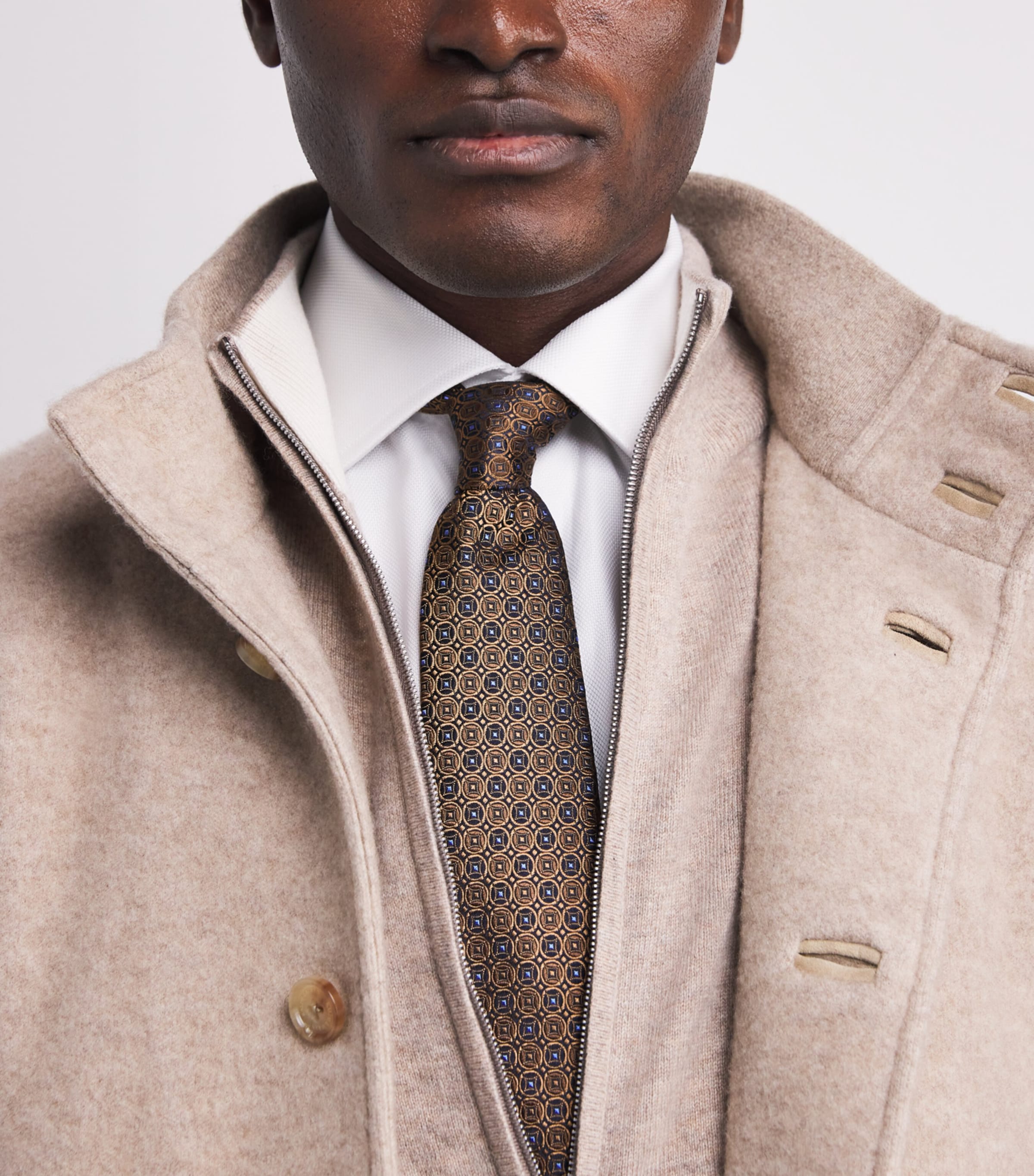 Silk Geometric Jacquard Tie 39 LIGHT BROWN Image 2