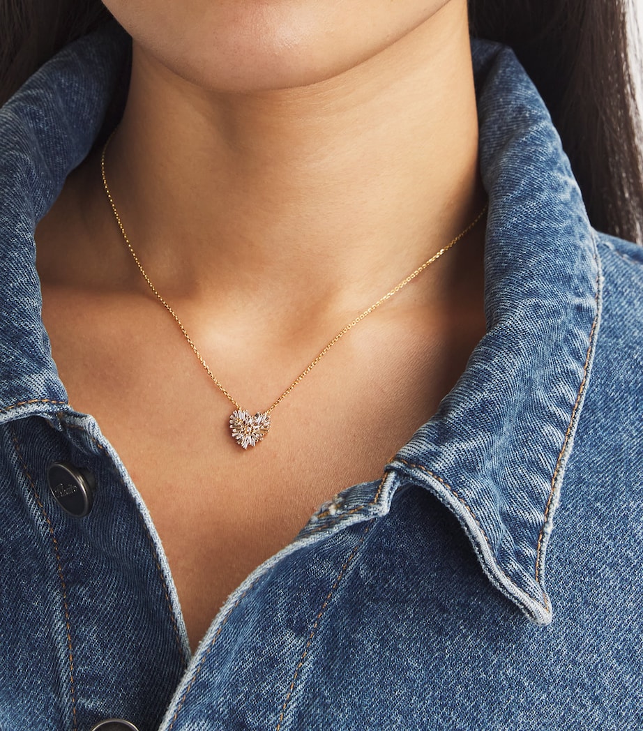 Yellow Gold and Diamond Small Heart Pendant Necklace 18K YG/WD Image 2