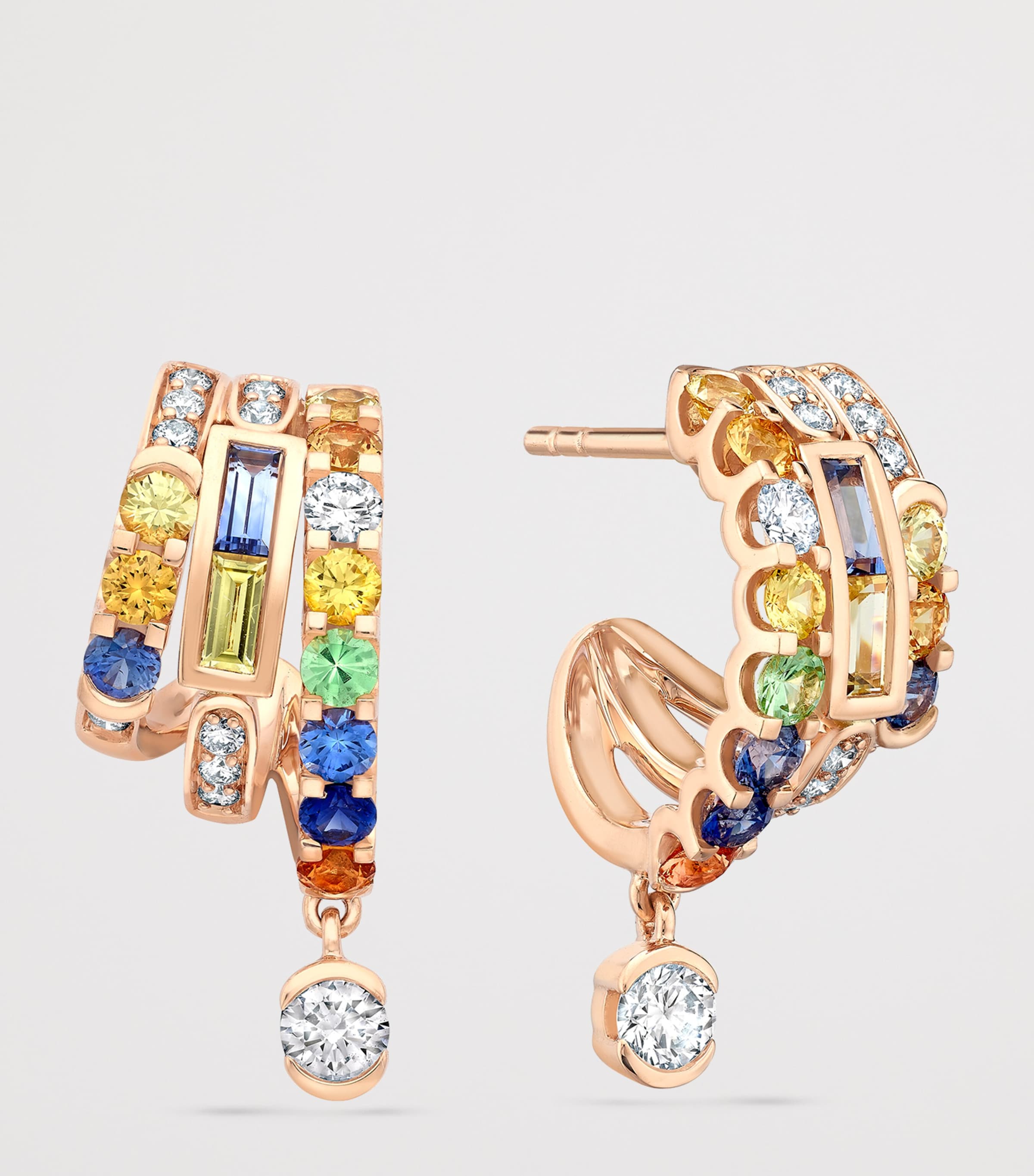Boodles Rose Gold, Diamond, Sapphire and Tsavorite Play of Light Hoop Earrings Rose Gold Image 3