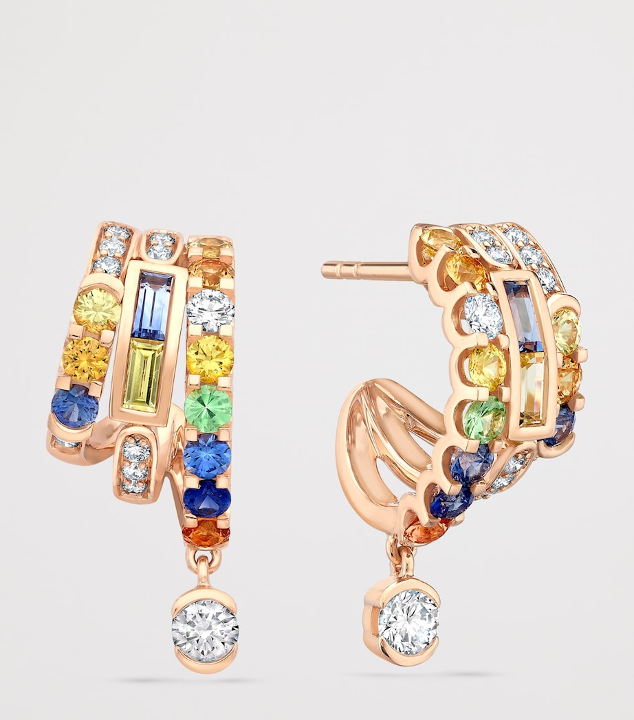 Boodles Rose Gold, Diamond, Sapphire and Tsavorite Play of Light Hoop Earrings Rose Gold Image 3