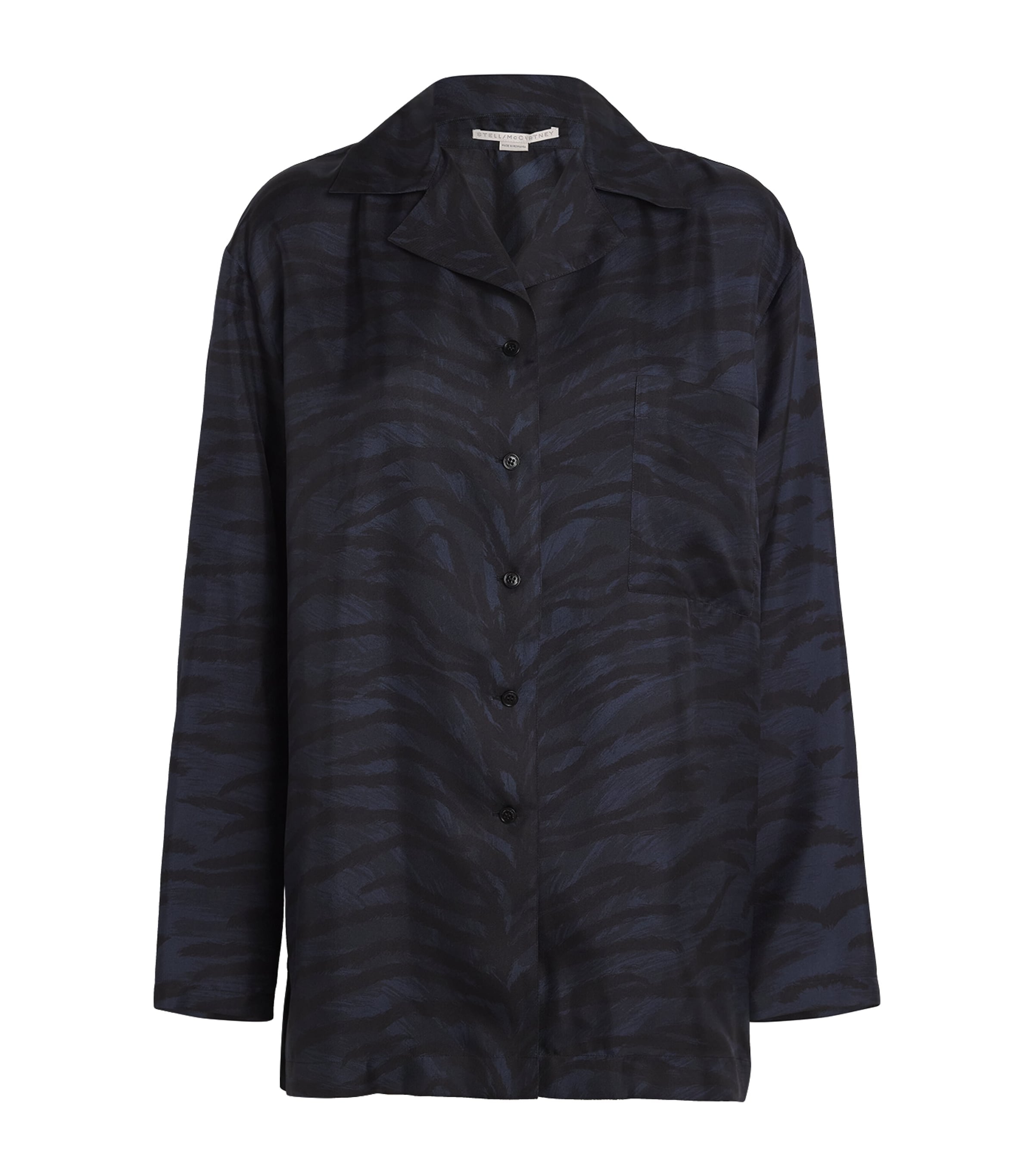 Shop Stella Mccartney Silk Tiger Print Pyjama Shirt In Navy