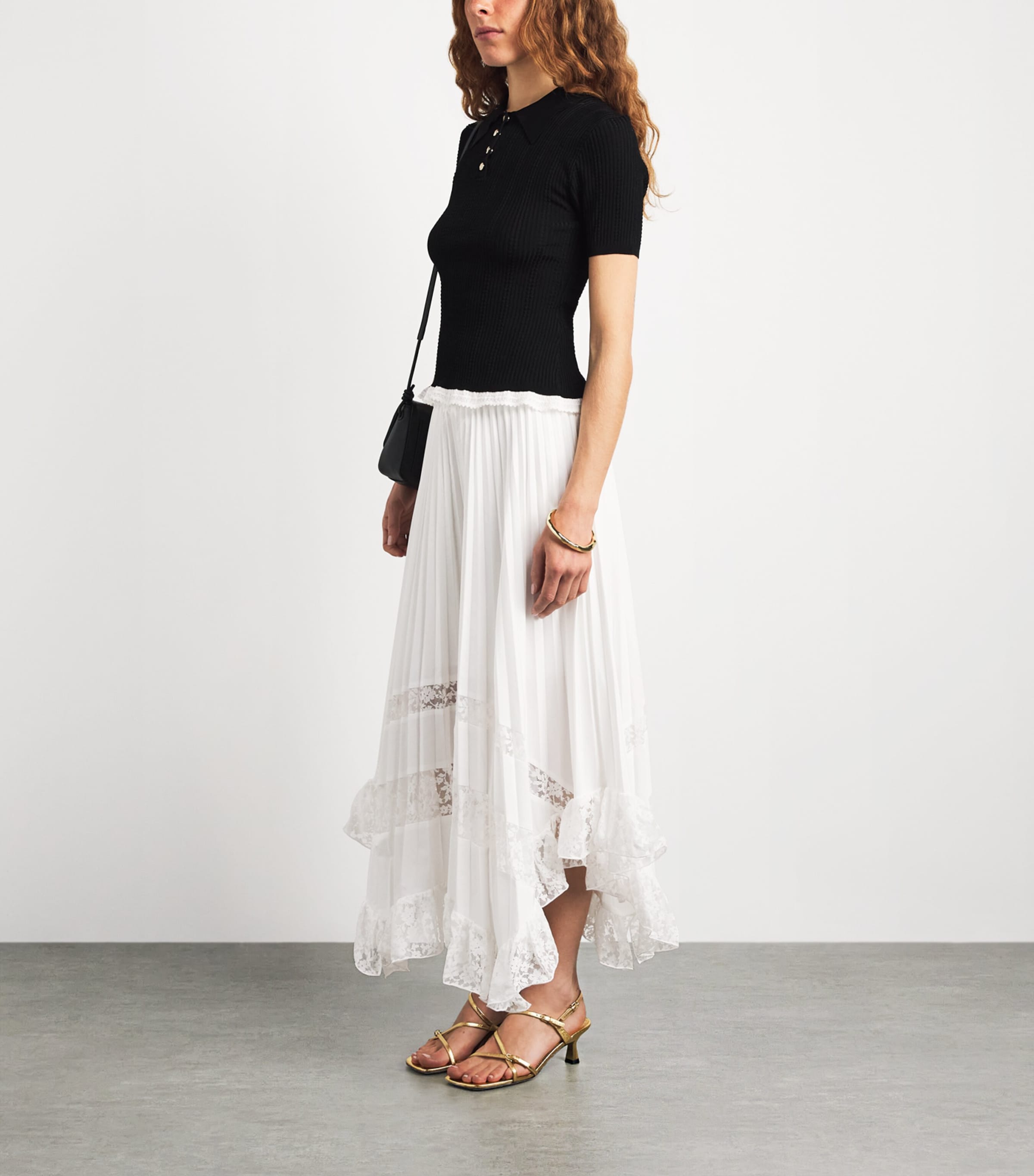 Claudie Pierlot Womens Lace-Insert Midi Skirt Ecru Image 2
