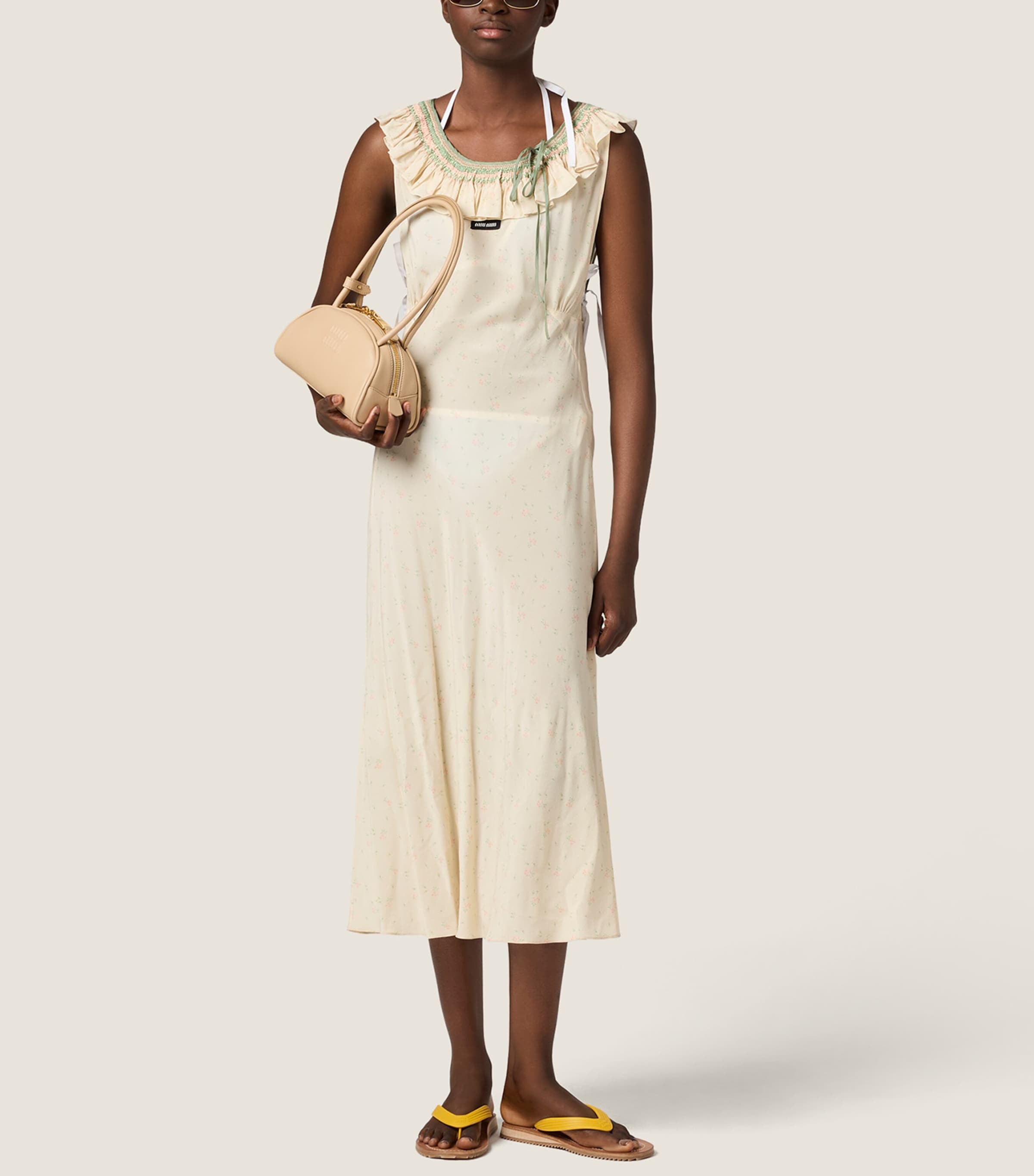Miu Miu Womens Embroidered Marocain Midi Dress Neutral Image 2