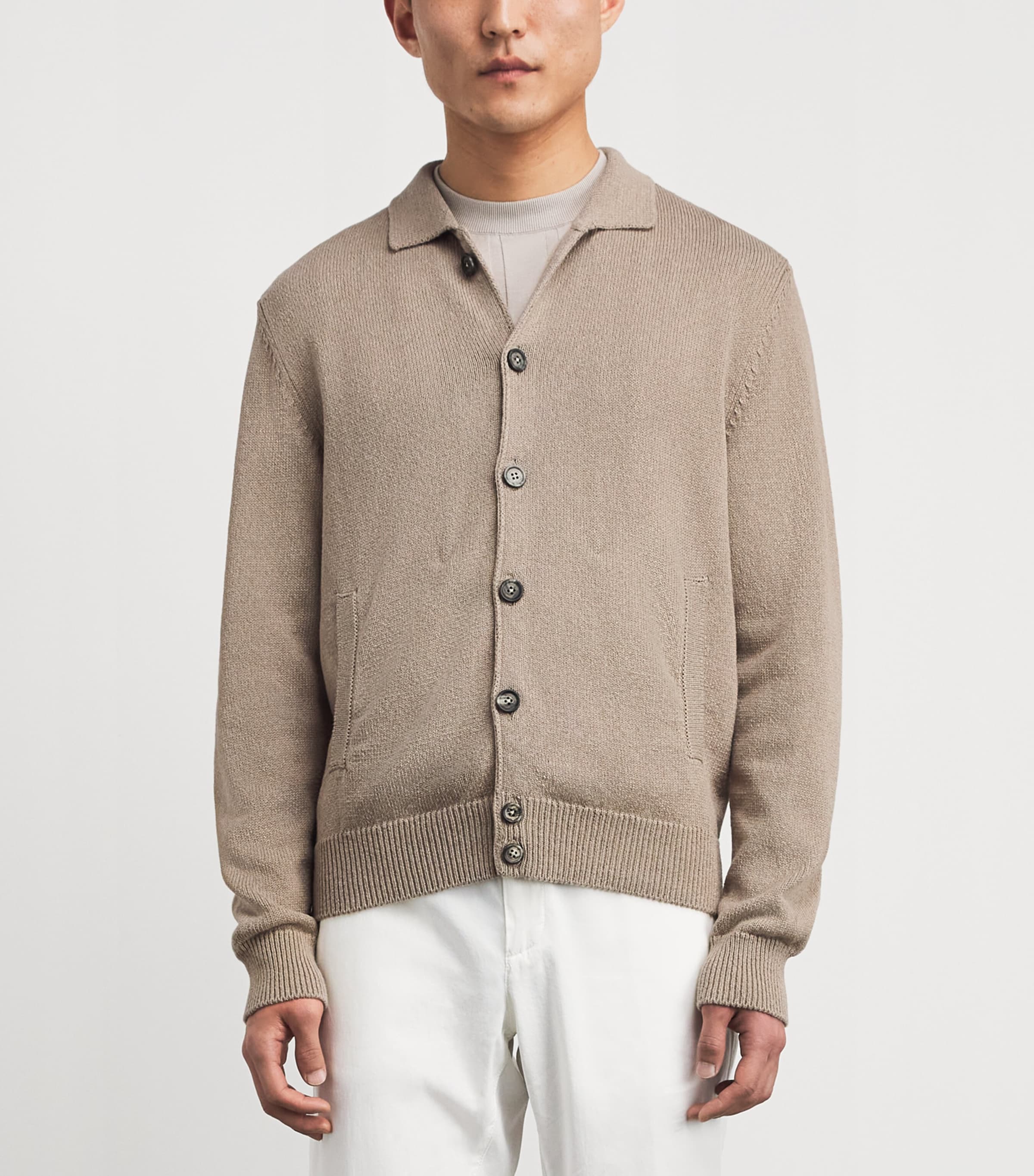 Eleventy Mens Cotton-Silk Cardigan Tortora Image 4