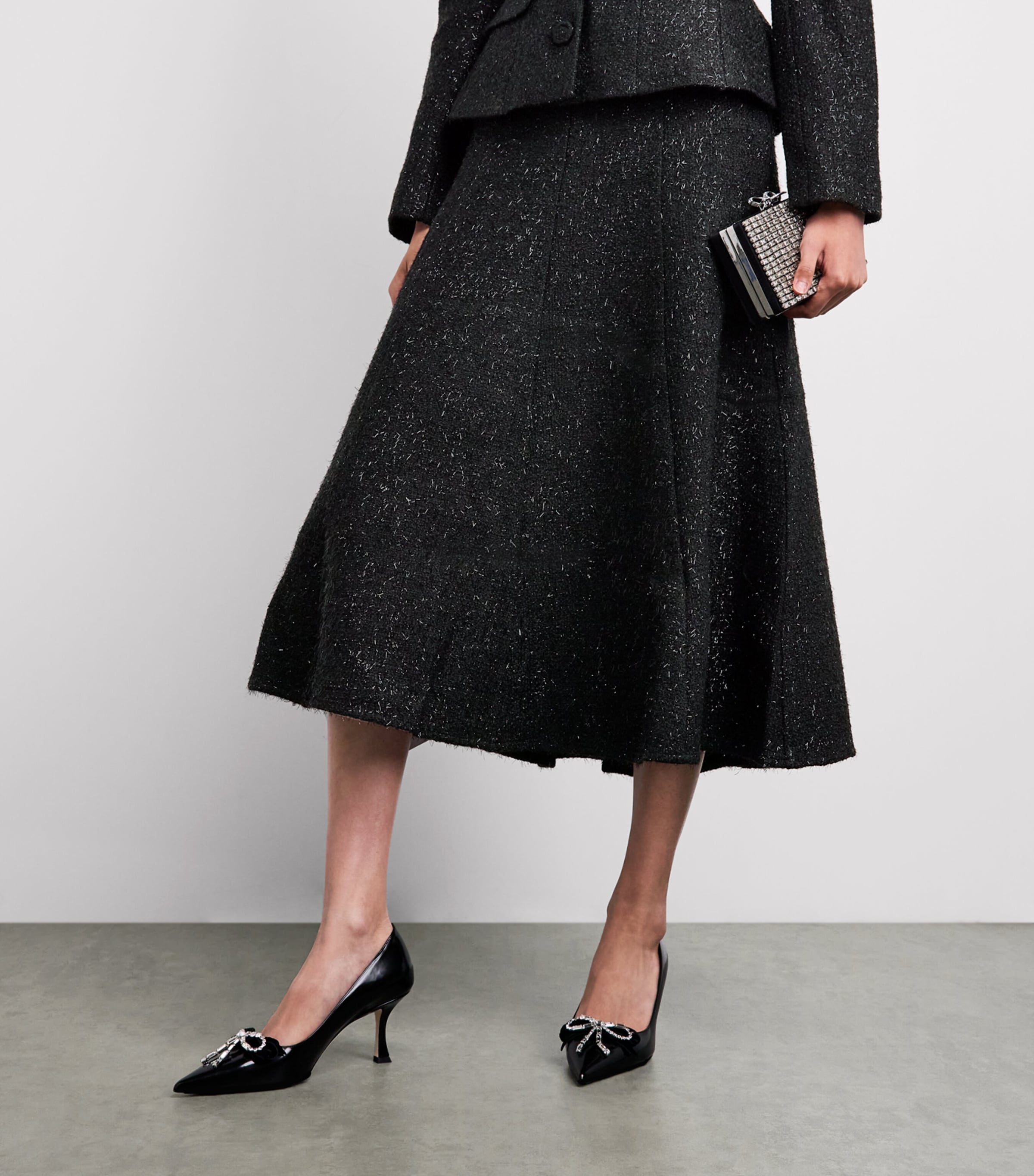 Self-Portrait Womens Metallic Bouclé Midi Dress Black Image 5