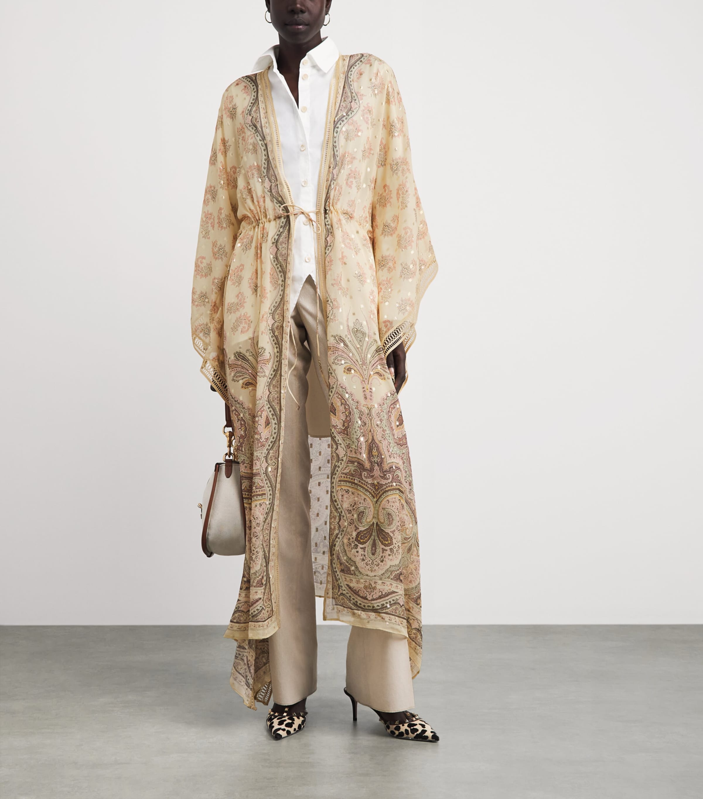 Etro Womens Silk-Lurex Paisley Robe Prnt/beig Base Image 2