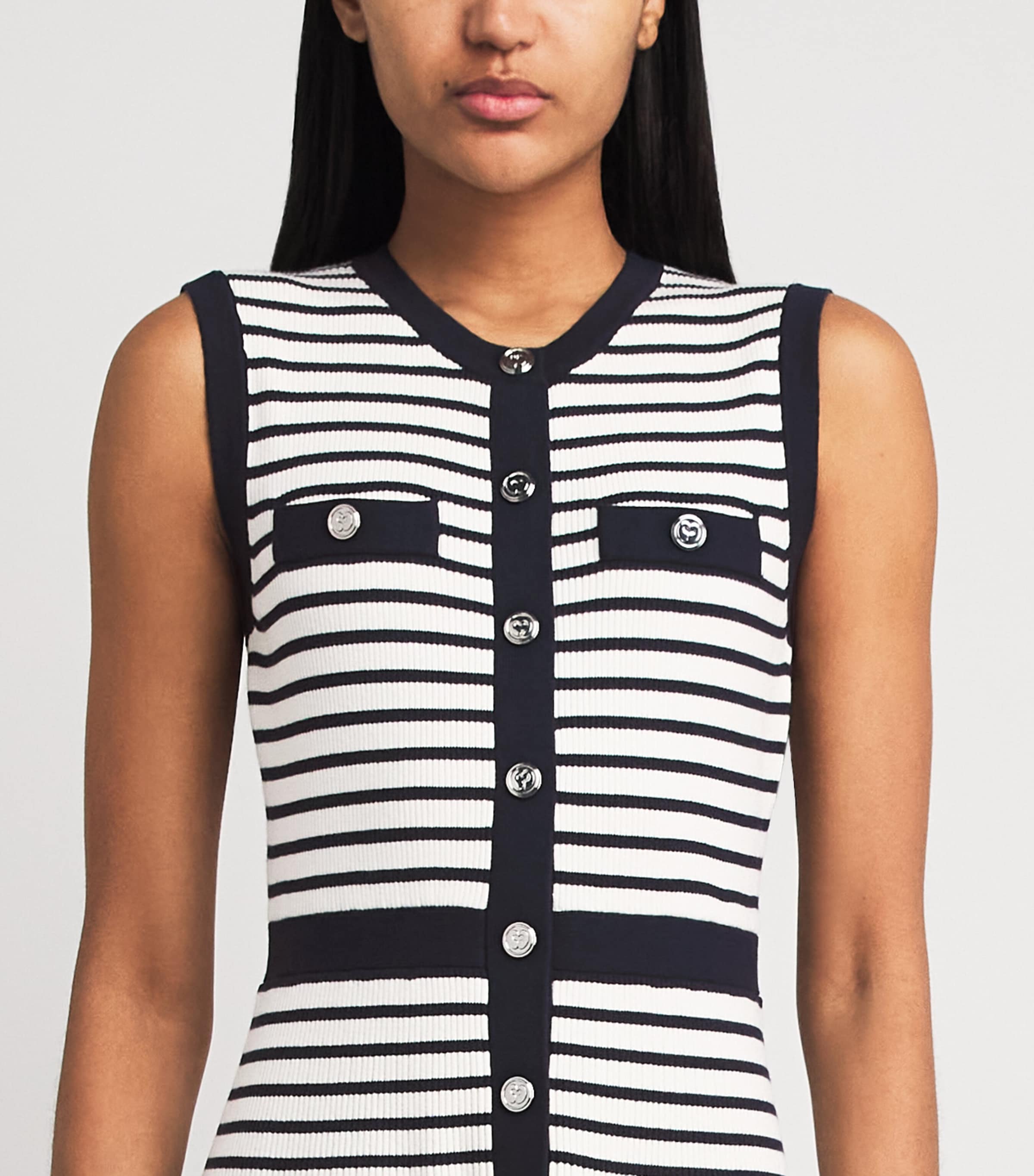 Maje Womens Rib-Knit Breton Stripe Midi Dress Ecru/navy Blue Image 3