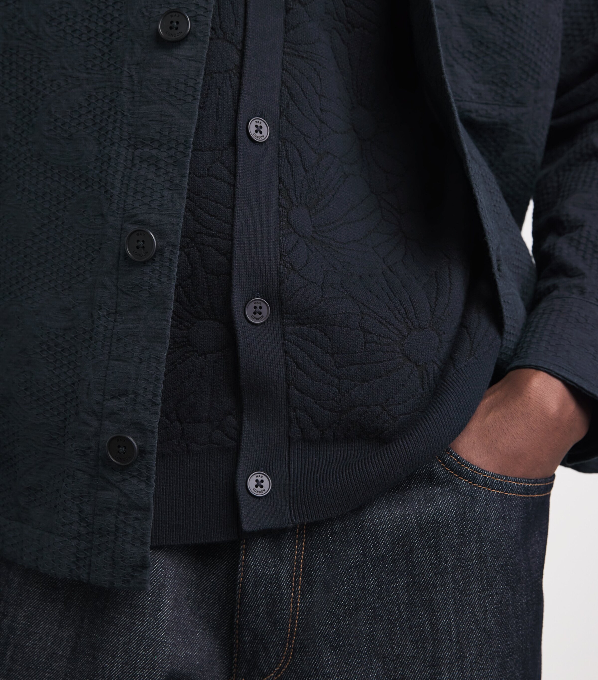 Wax London Mens Cotton-Blend Tellaro Shirt Navy / Black Image 3