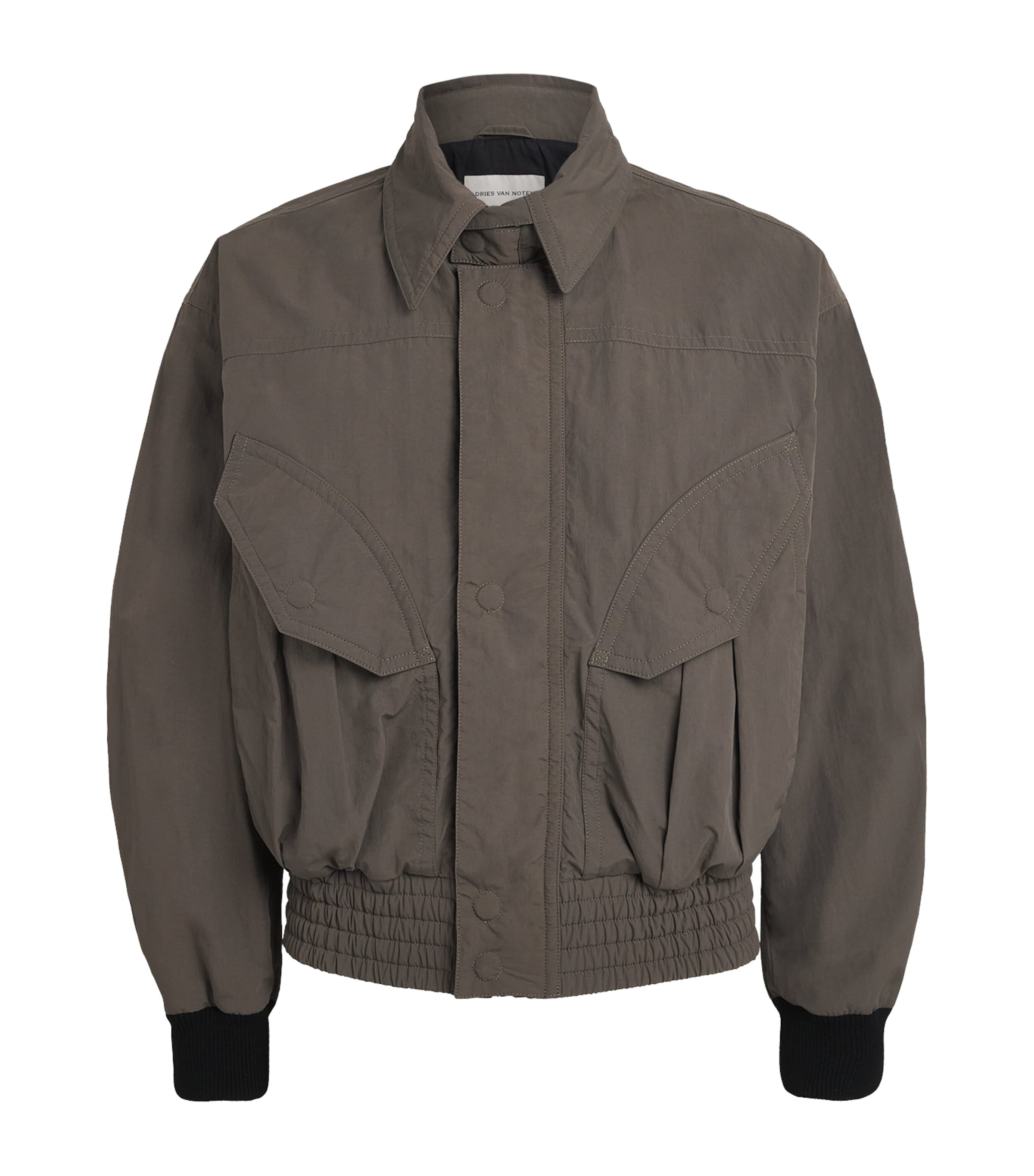 DRIES VAN NOTEN Mens Water-Repellent Hybrid Bomber Jacket Khaki Image 1
