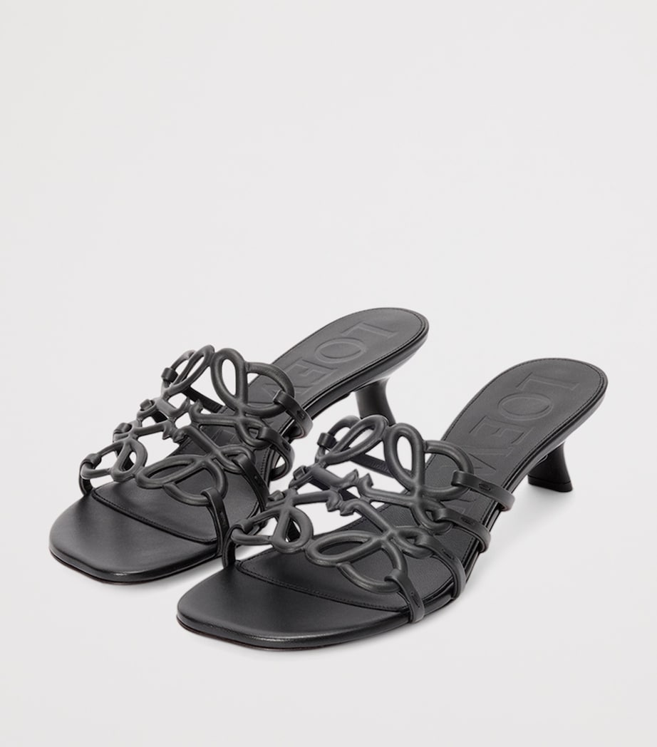 x Paula's Ibiza Leather Petal Anagram Heeled Slides 45 BLACK Image 3