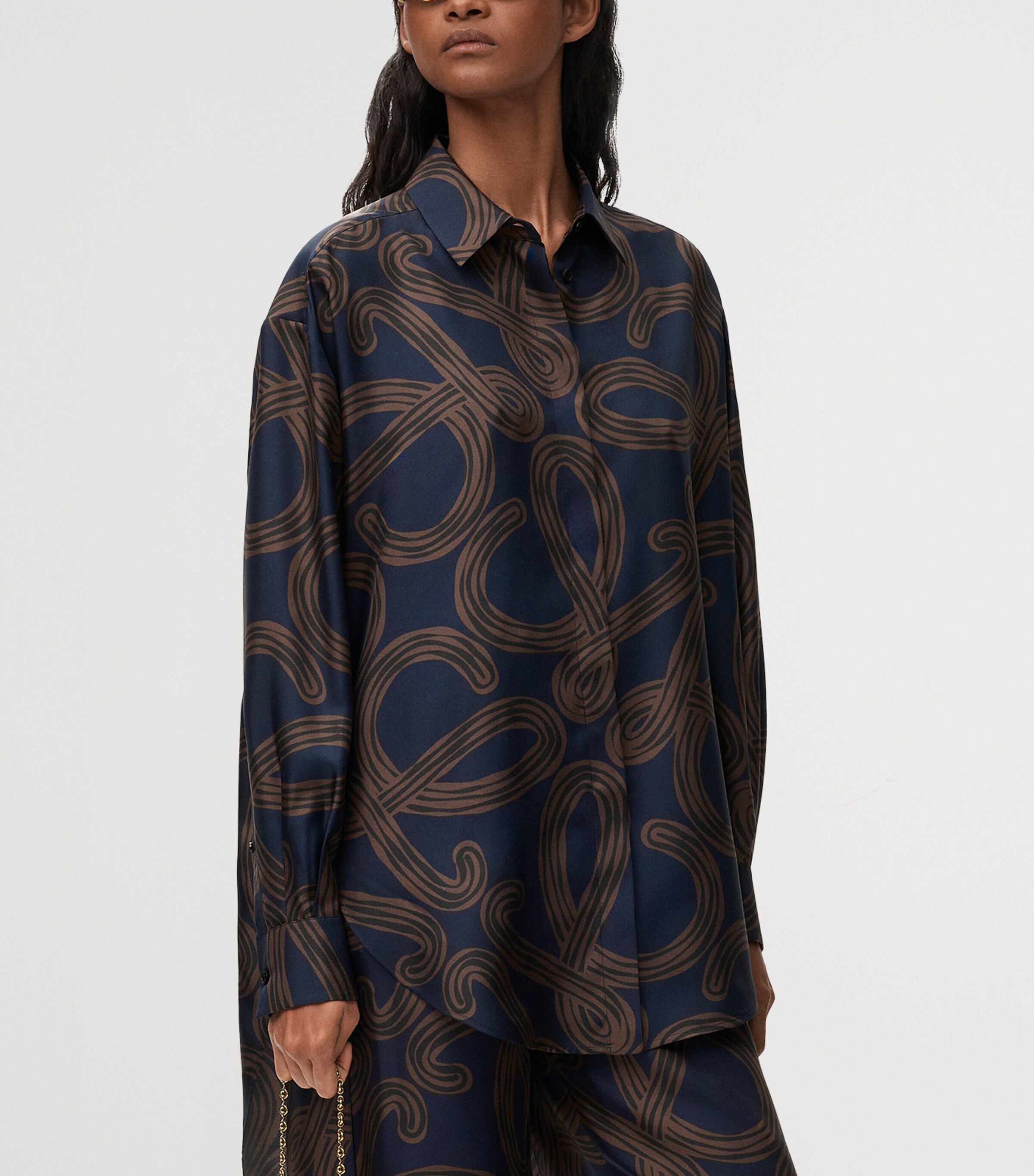 LOEWE Womens x Paula’s Ibiza Silk Oversized Shirt Navy/brown Image 3