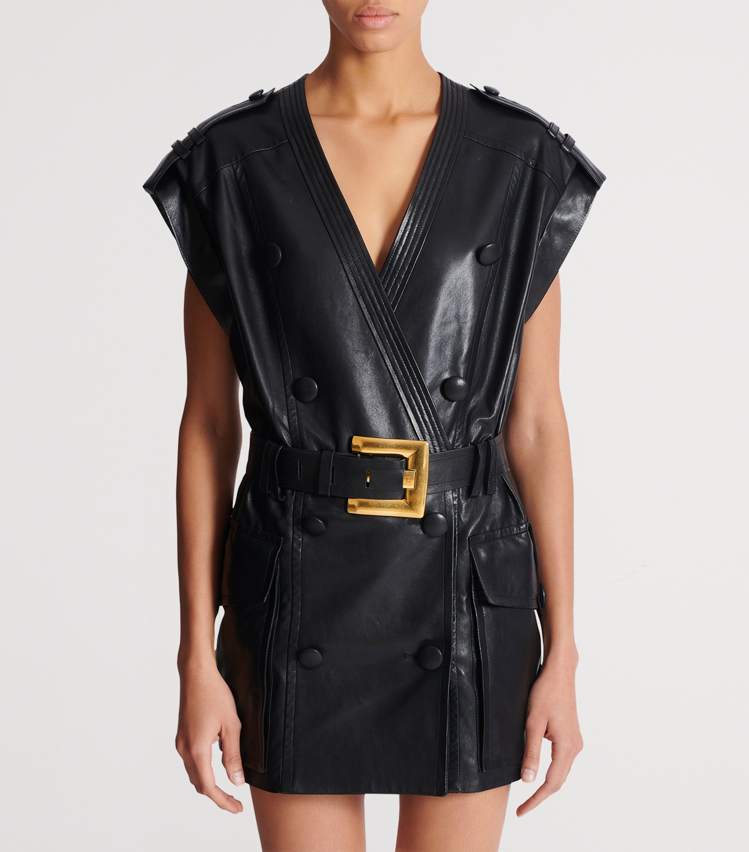 Balmain Leather Belted Mini Dress | Harrods US