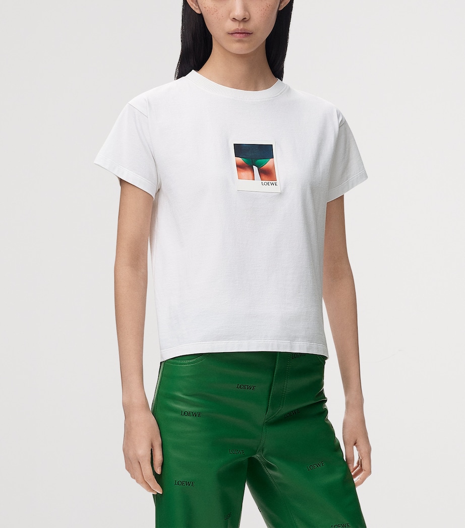 LOEWE Womens Stretch-Cotton Polaroid T-Shirt White Image 3