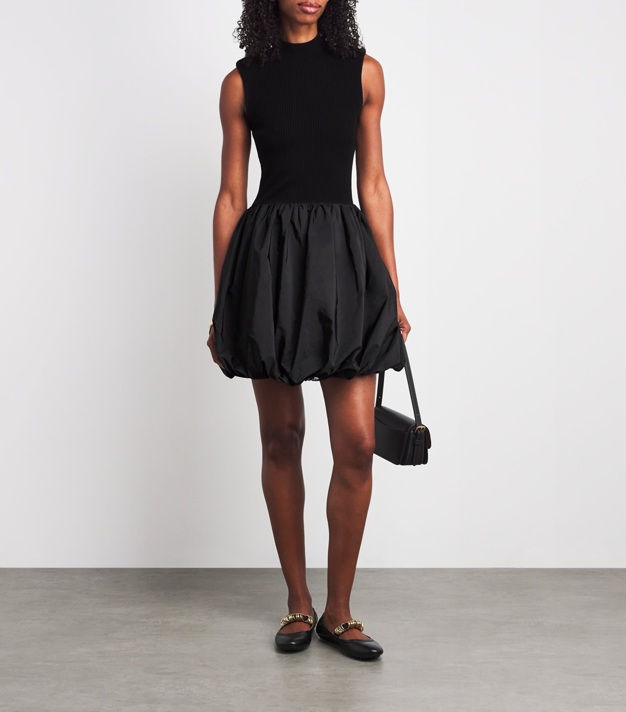 Rib-Knit Taffeta Mini Dress BLACK Image 2