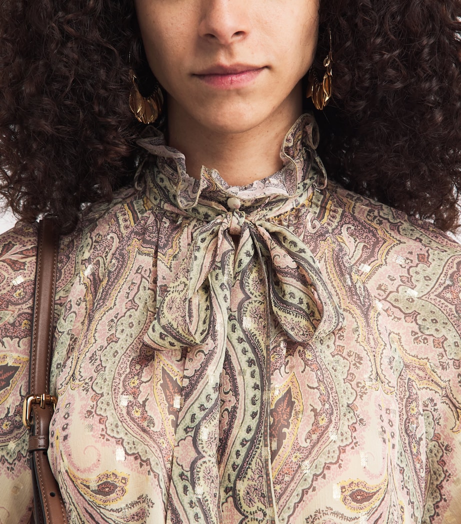 Etro Womens Silk-Blend Printed Blouse Prnt/beig Base Image 3