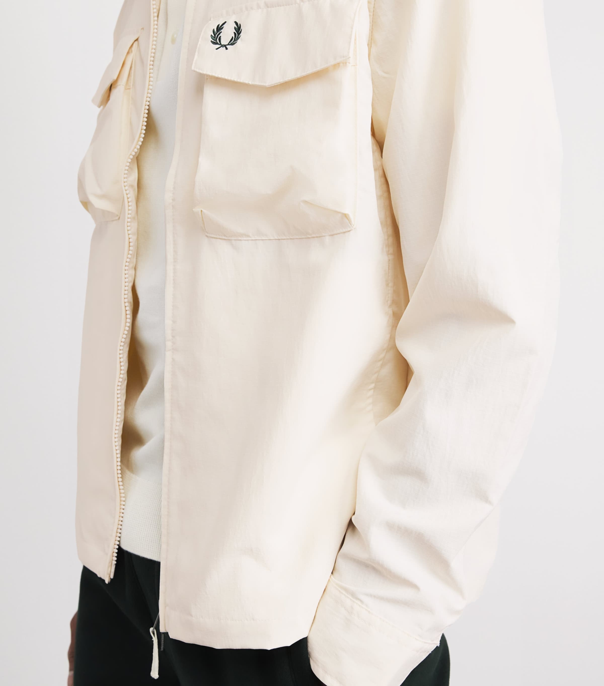 Fred Perry Mens Ripstop Double-Pocket Overshirt Ecru Image 3