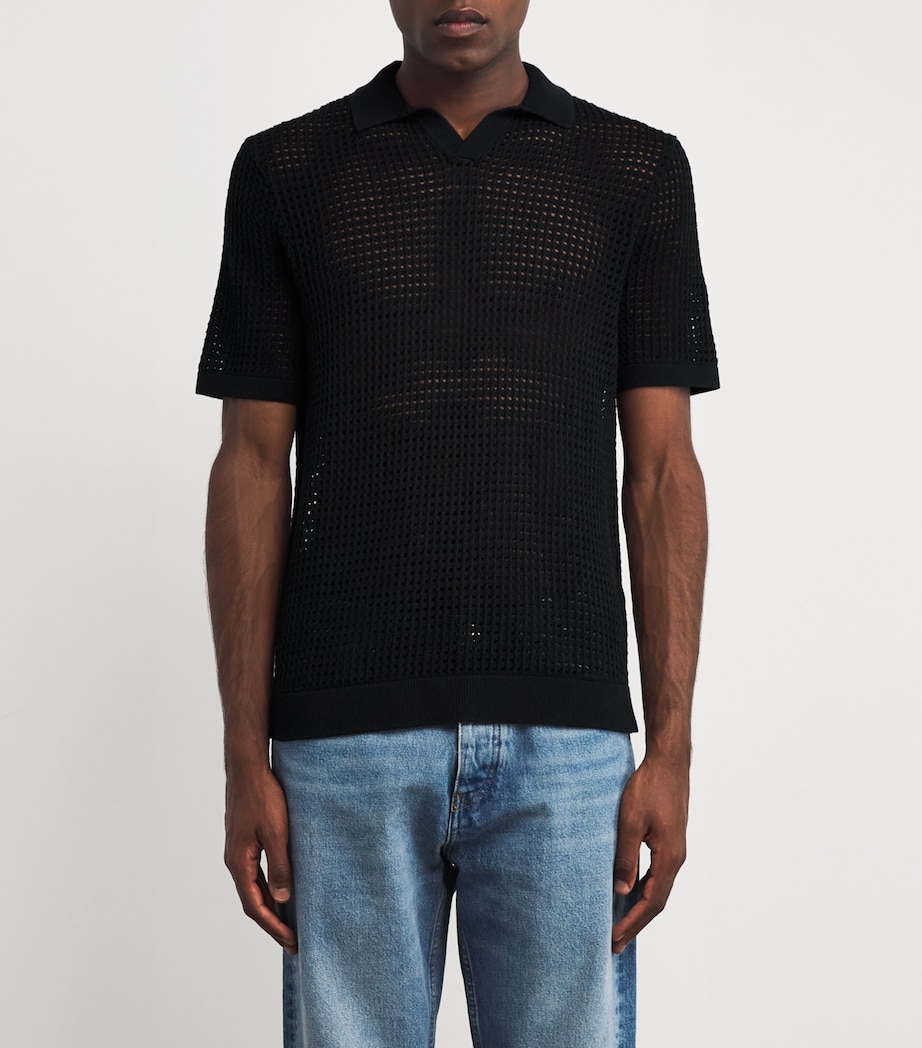 Cotton Crochet Polo Shirt BLACK Image 3