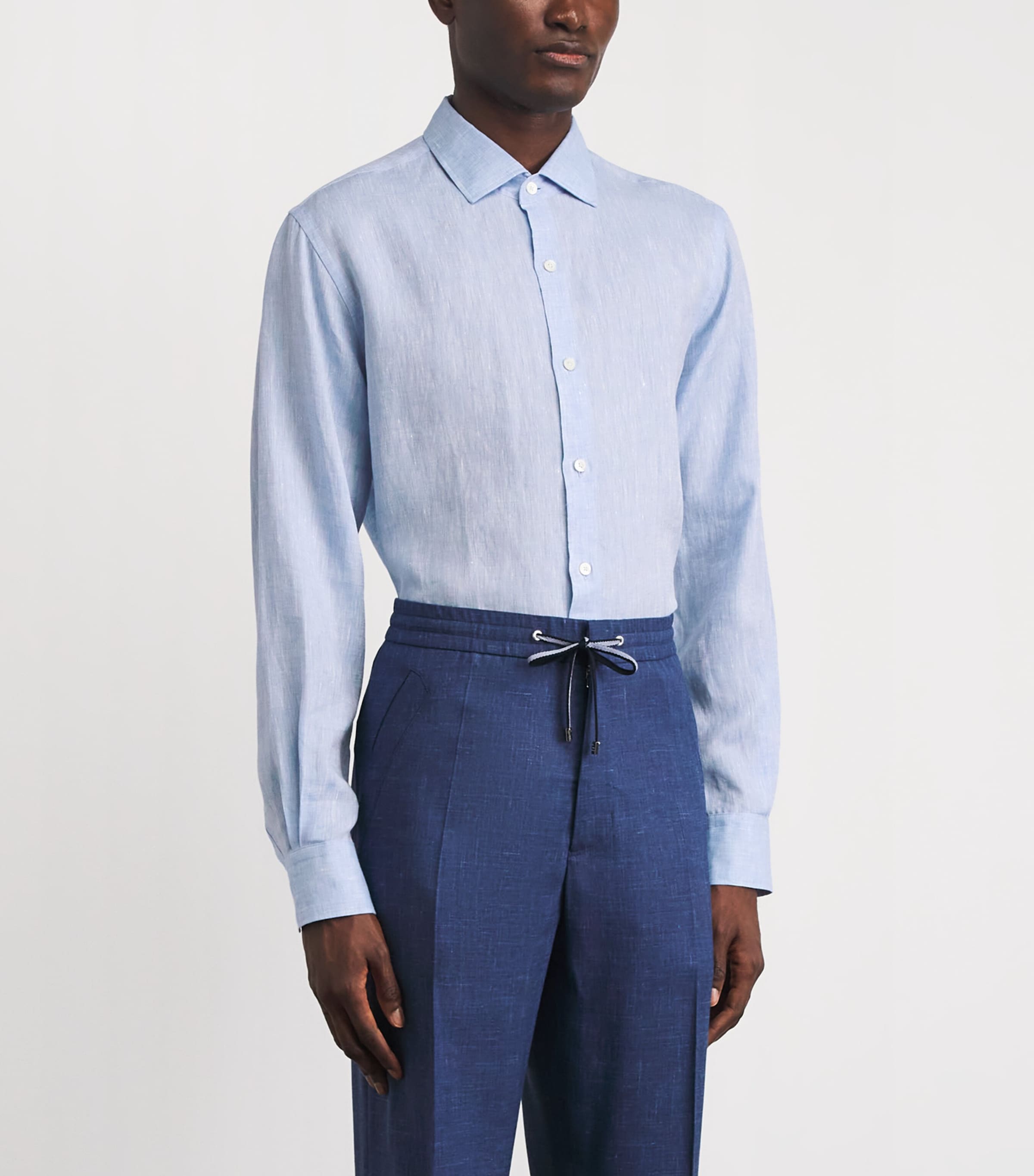 Brett Johnson Mens Linen Shirt Blu Lino Image 4