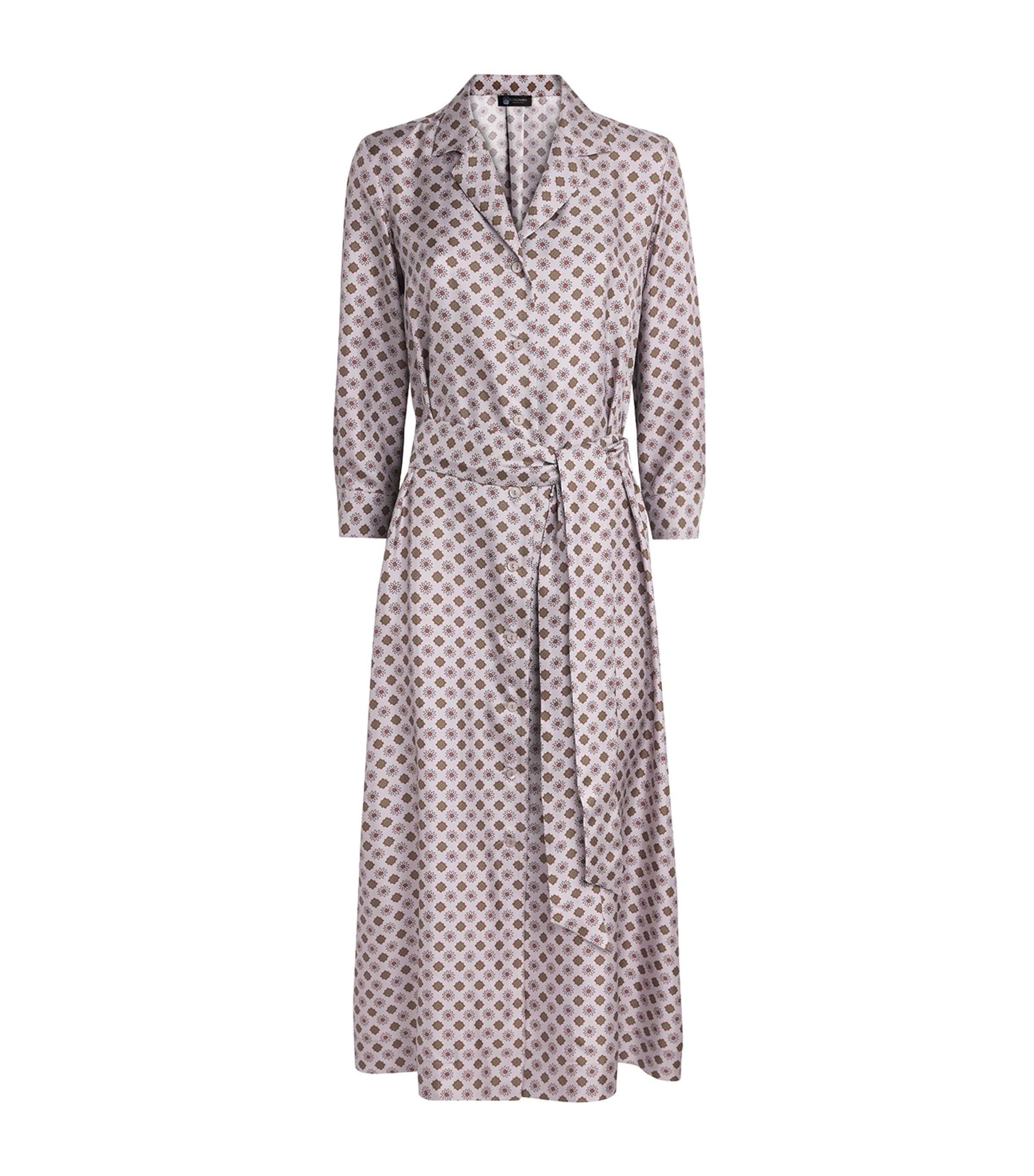 Colombo Womens Silk Printed Midi Shirt Dress Edelweiss Print Image 1