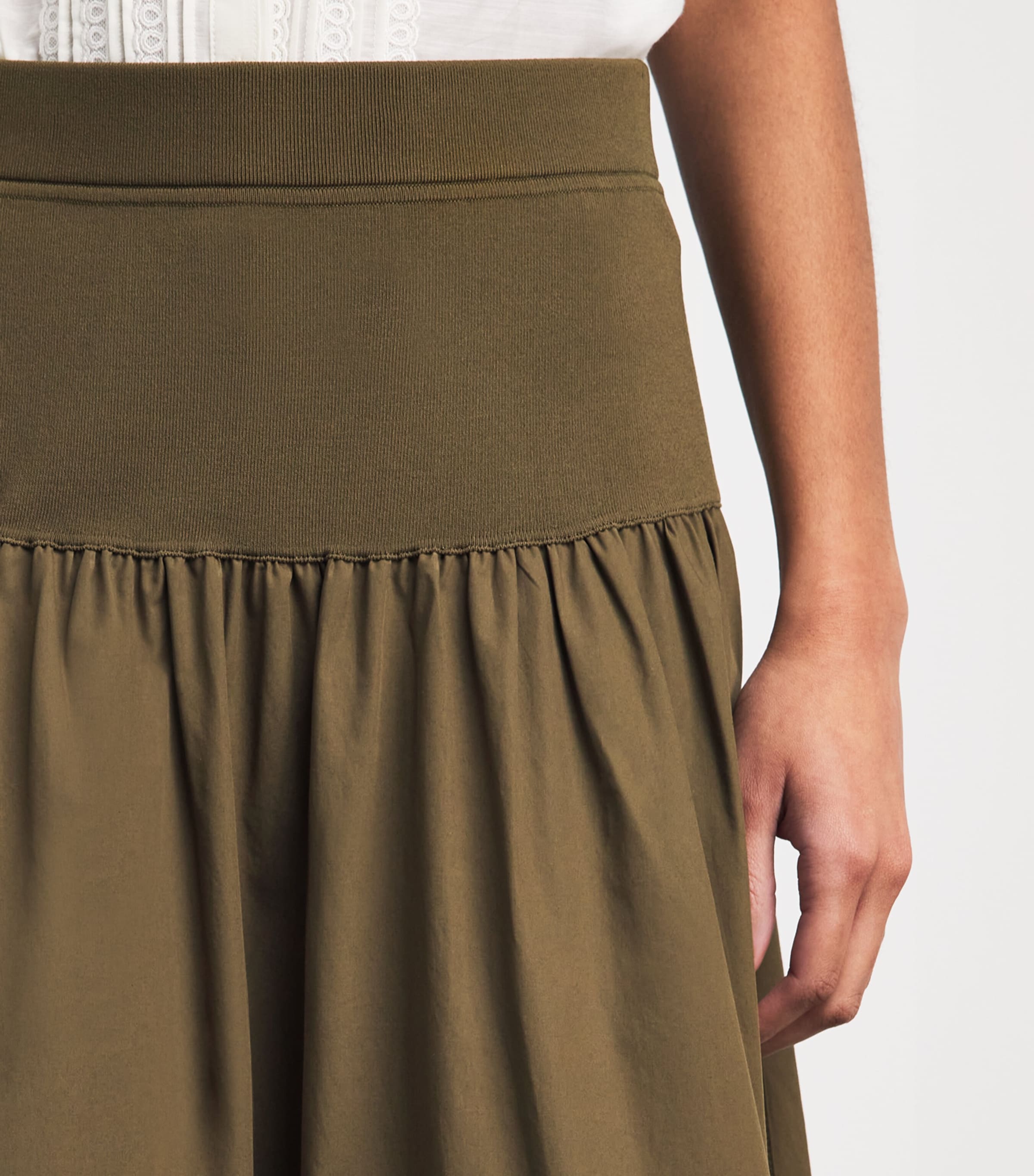ME+EM Womens Mixed Media Maxi Skirt Olive Green Image 3