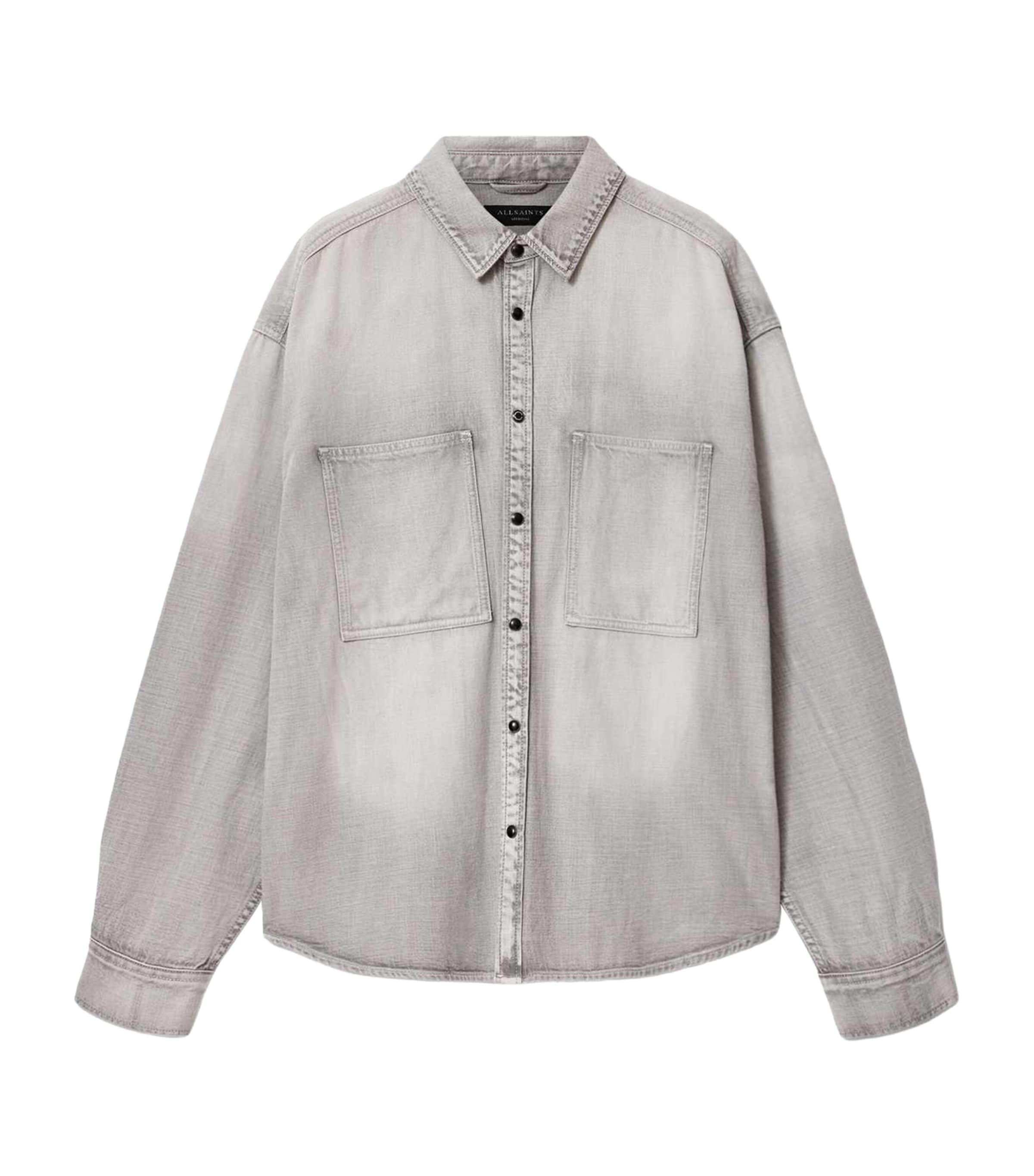 AllSaints Mens Al Oversized Denim Shirt Light Grey Image 1