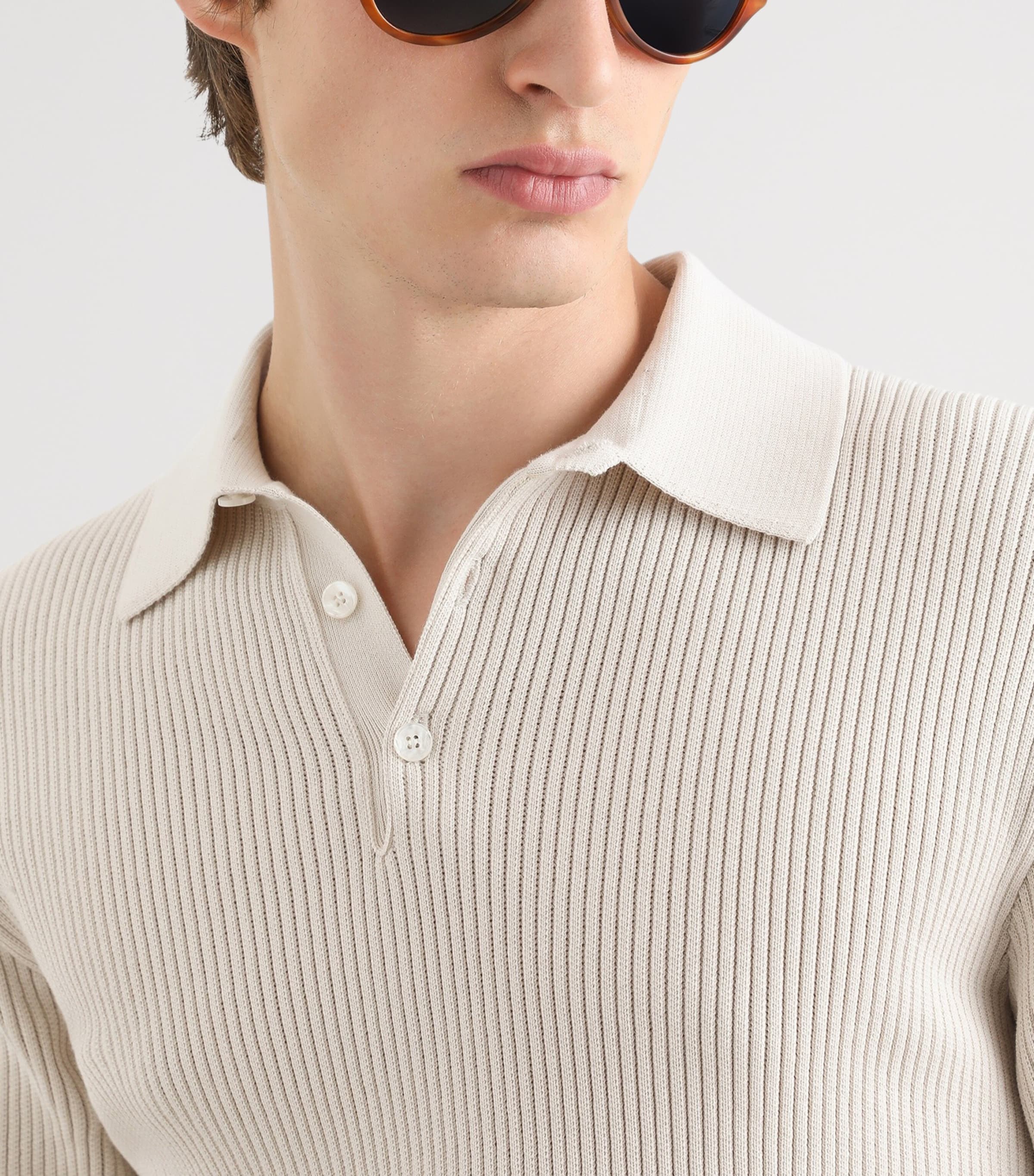 Dolce&Gabbana Mens Cotton Micro-Rib Polo Shirt Cream Image 5