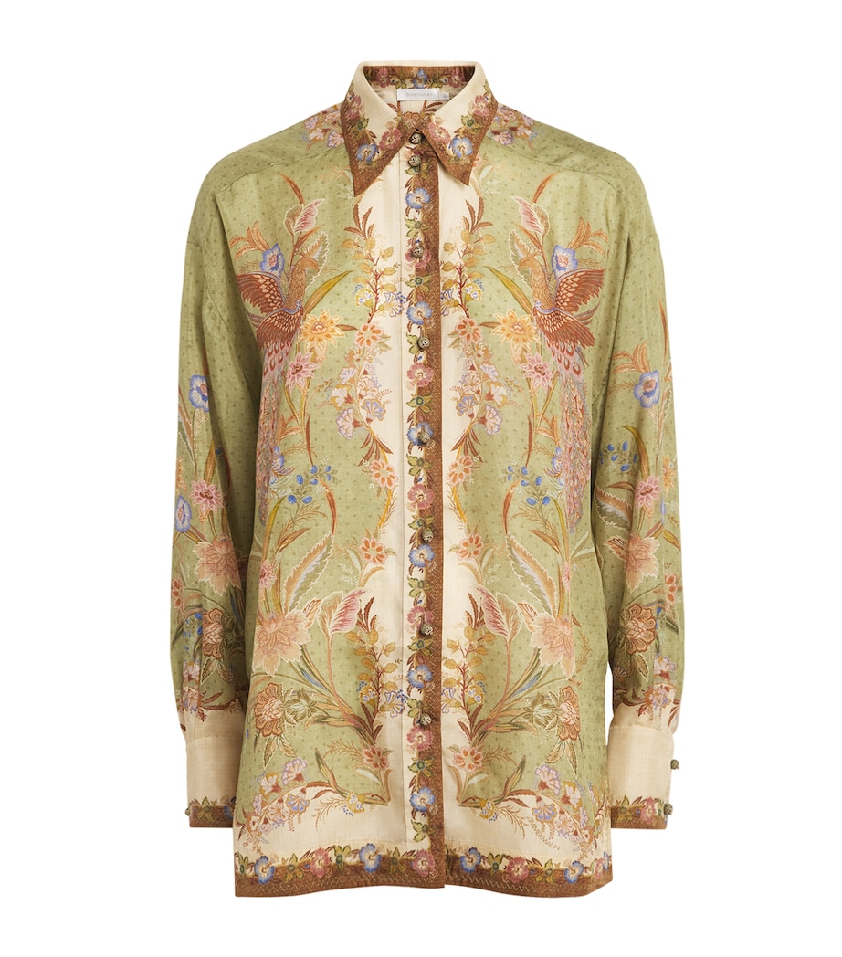 Zimmermann Womens Silk Indra Shirt Khaki Scarf Floral Image 1