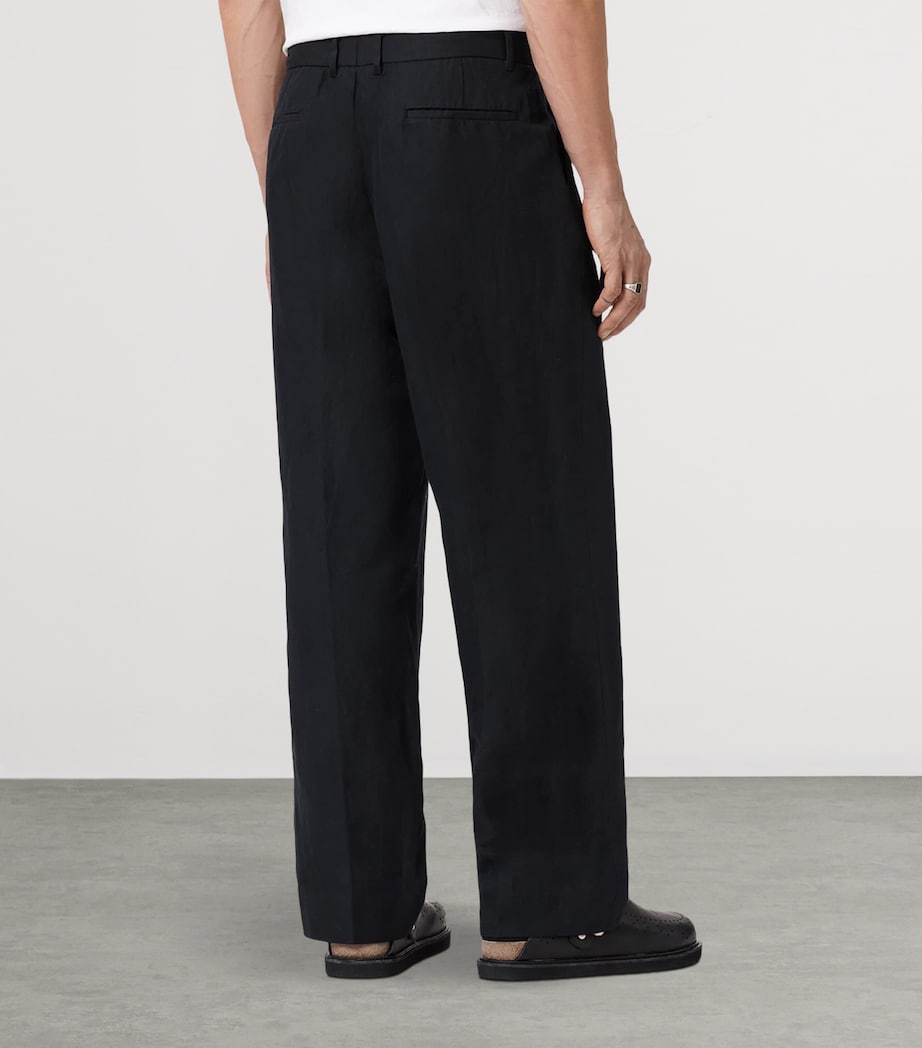 AllSaints Mens Linen-Organic Cotton Roland Straight Trousers Faded Black Image 4