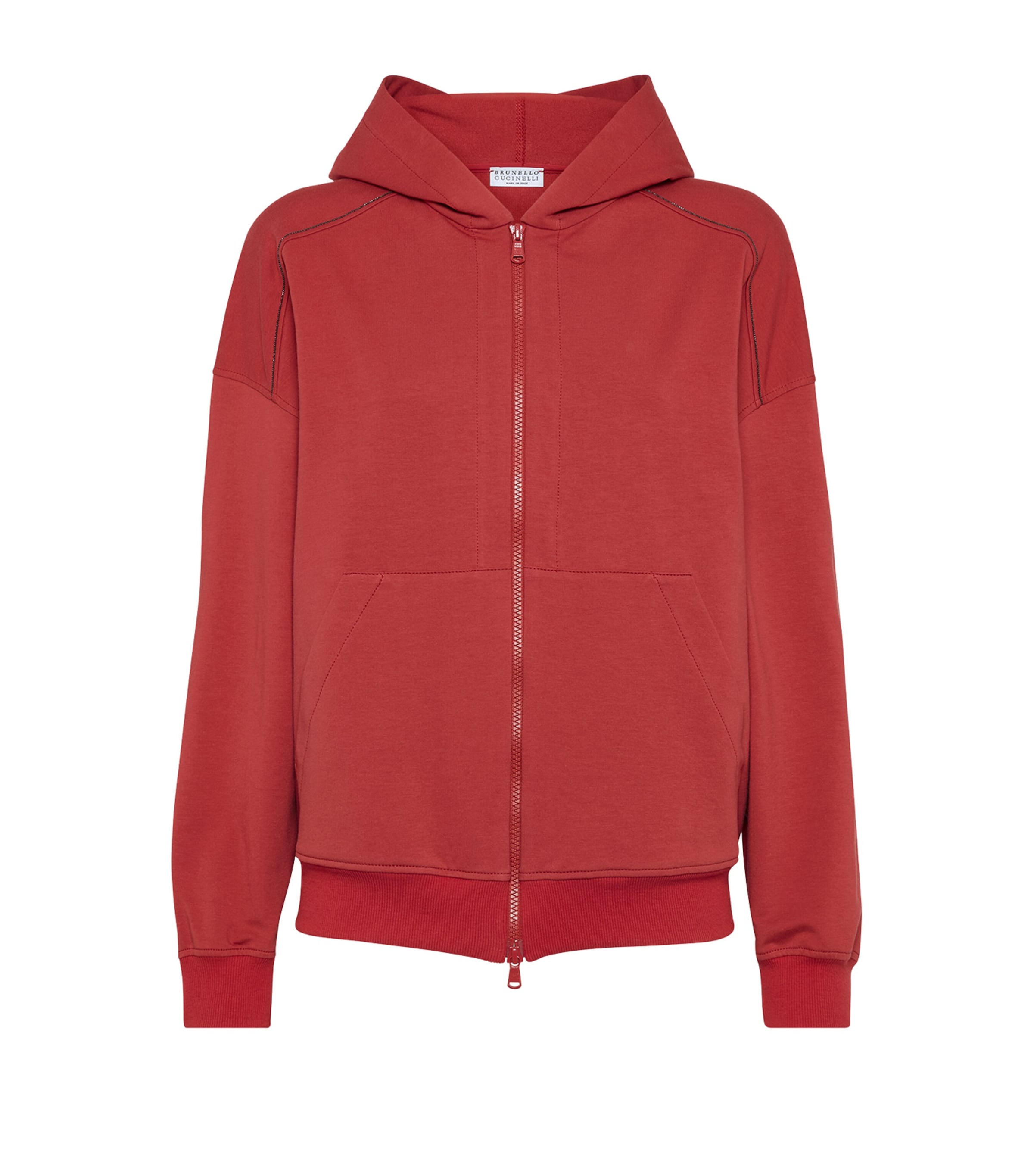 Brunello Cucinelli Stretch-cotton Zip-up Hoodie In Red