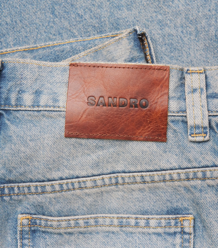 Sandro Paris Womens Leather-Trimmed Straight Jeans Blue Jean Image 6
