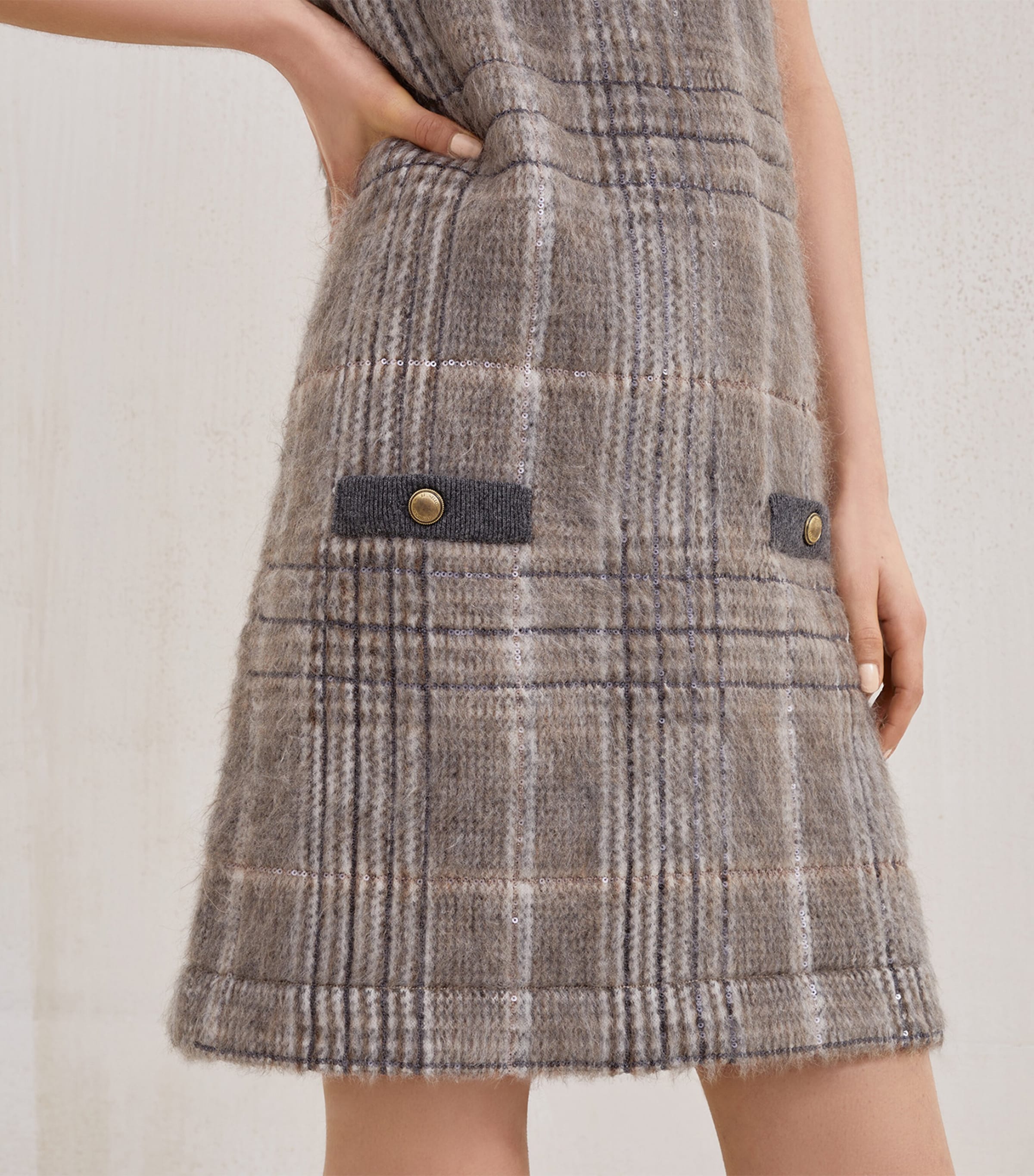 Wool-Blend Checked Mini Dress CPO68 Image 6