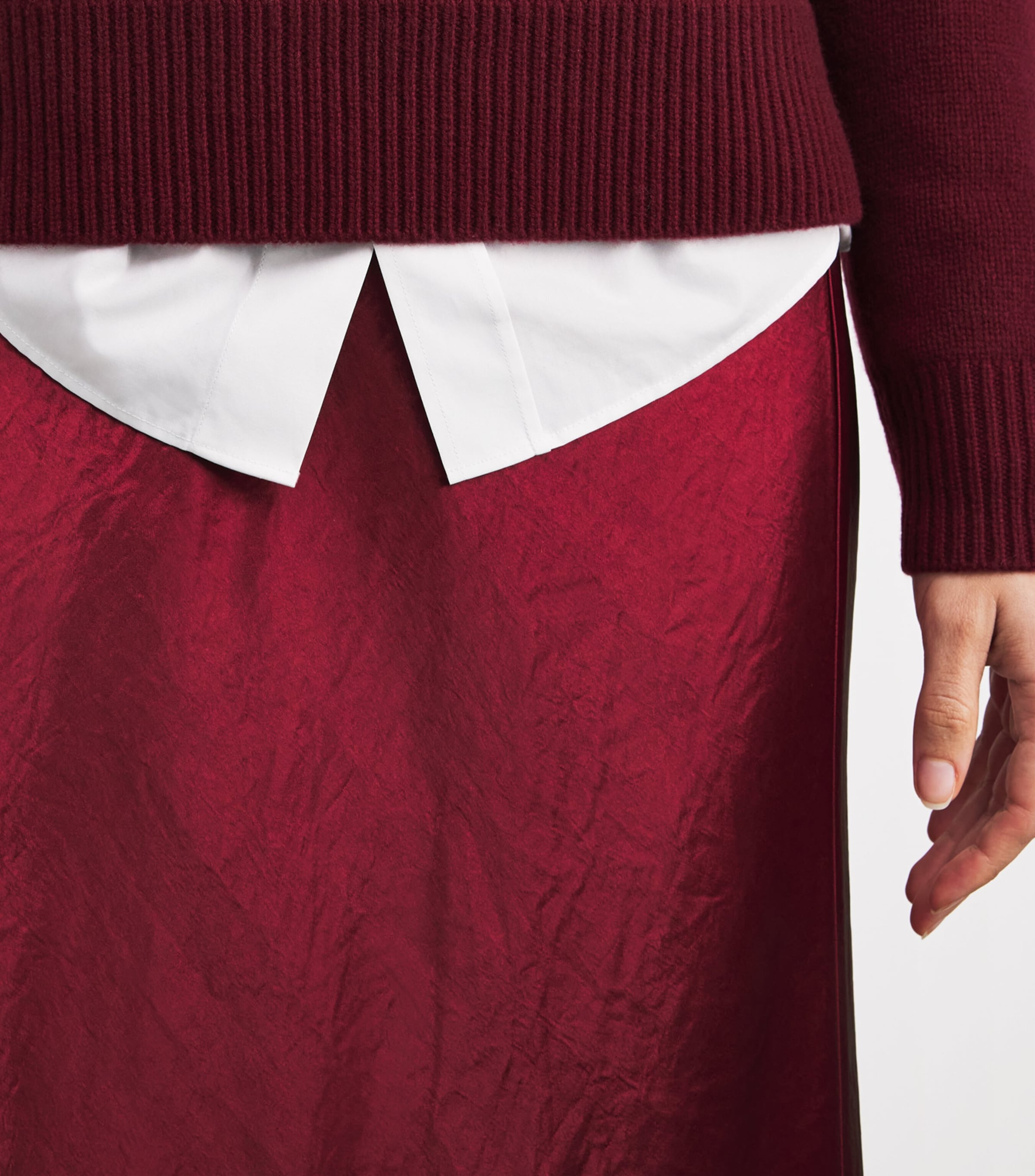 Crinkled Satin Midi Skirt 018 DARK RED Image 6