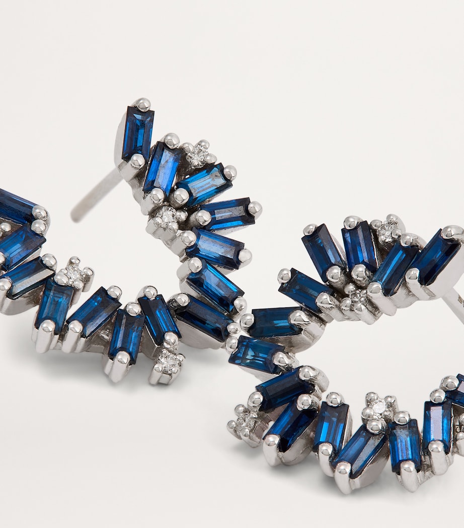 Mini White Gold and Sapphire Bold Hoops 18K WG/DB Image 5