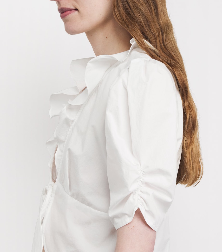Sandro Paris Womens Cotton Ruffle Blouse White Image 3