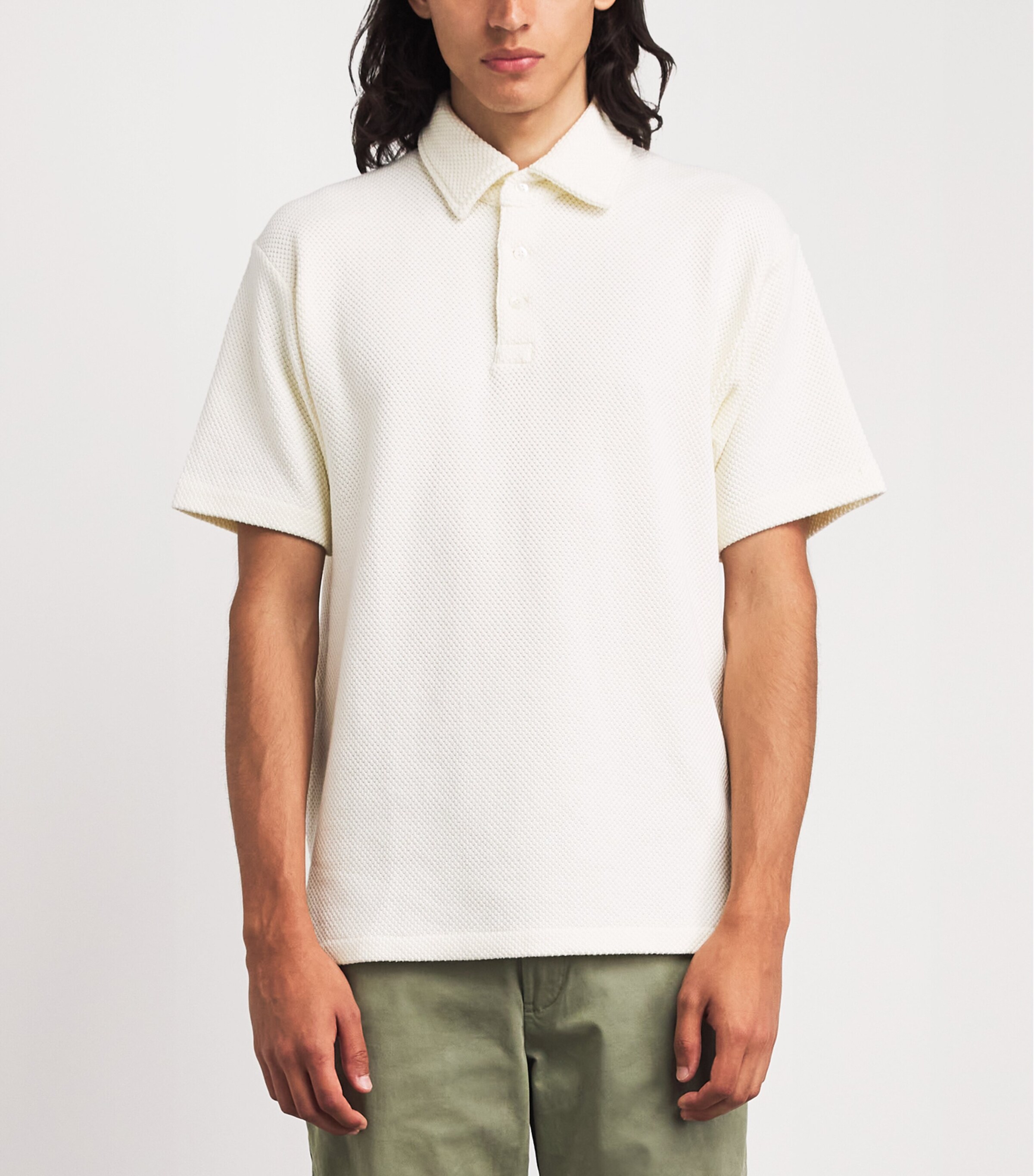 Polo Ralph Lauren Mens Piqué Textured Polo Shirt Pale Cream Image 4