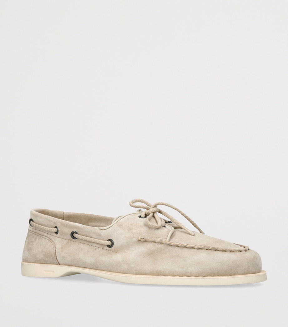 Suede Foil Boat Shoes BEIGE Image 3