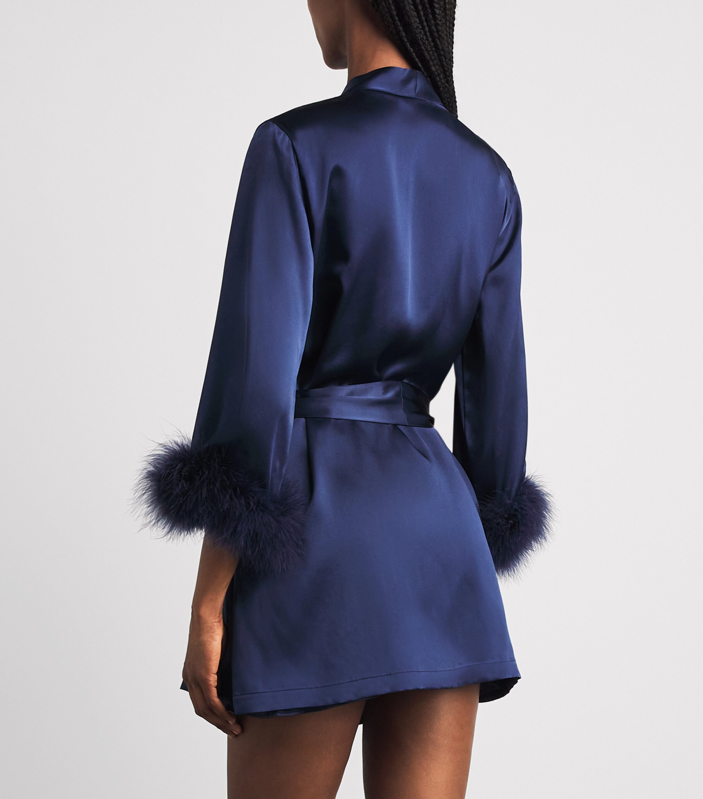 Gilda & Pearl Womens Silk Meet Me at Midnight Short Robe Sapphire Image 5