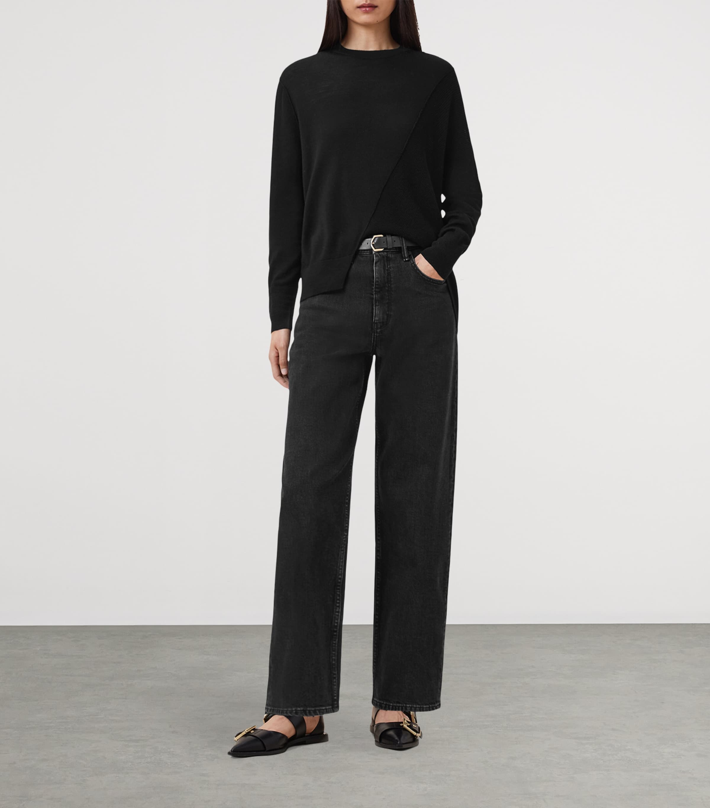 Wool Asymmetric Isla Sweater BLACK Image 6