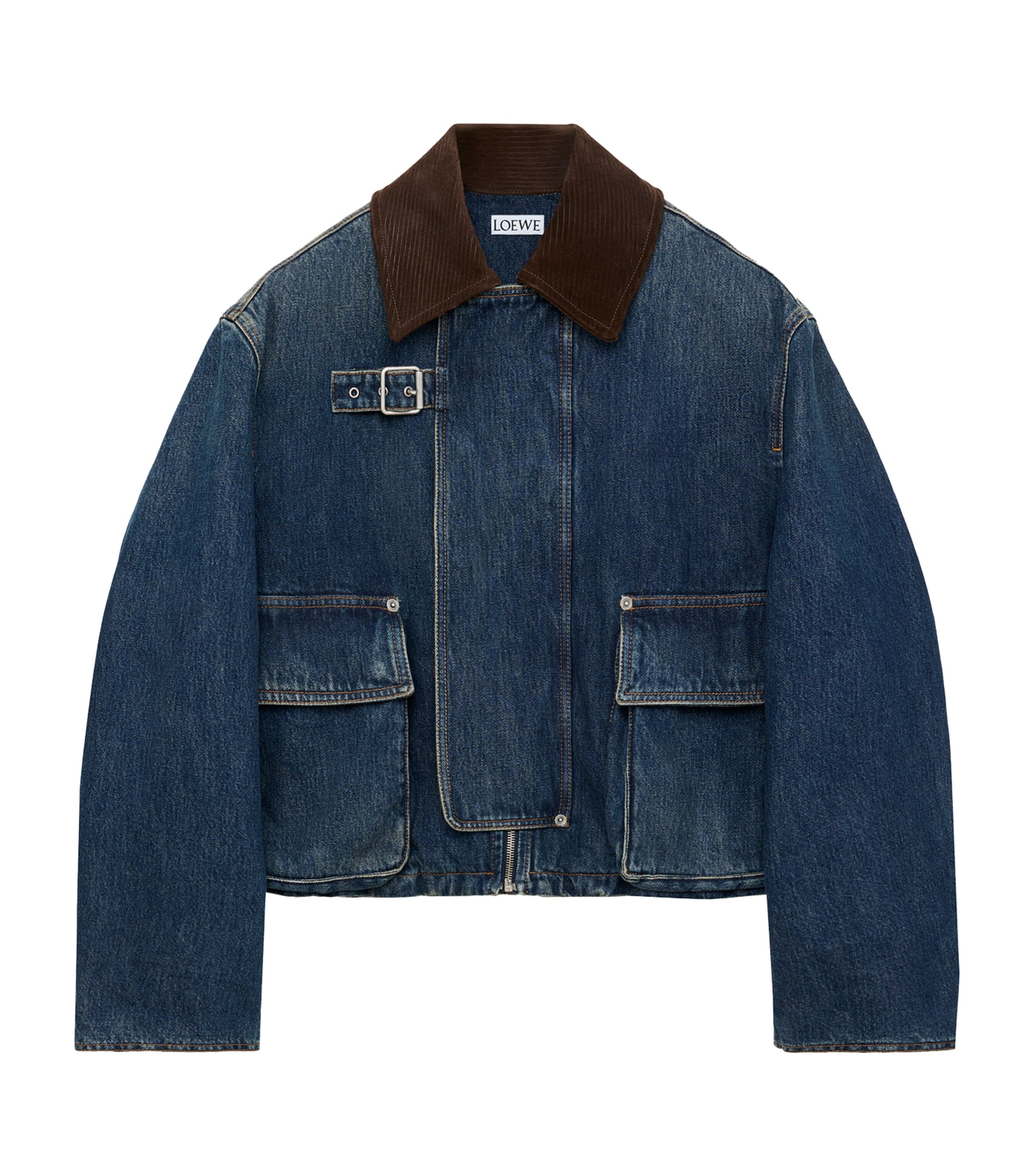 LOEWE Womens Denim-Suede Cropped Parka Dark Blue Image 1