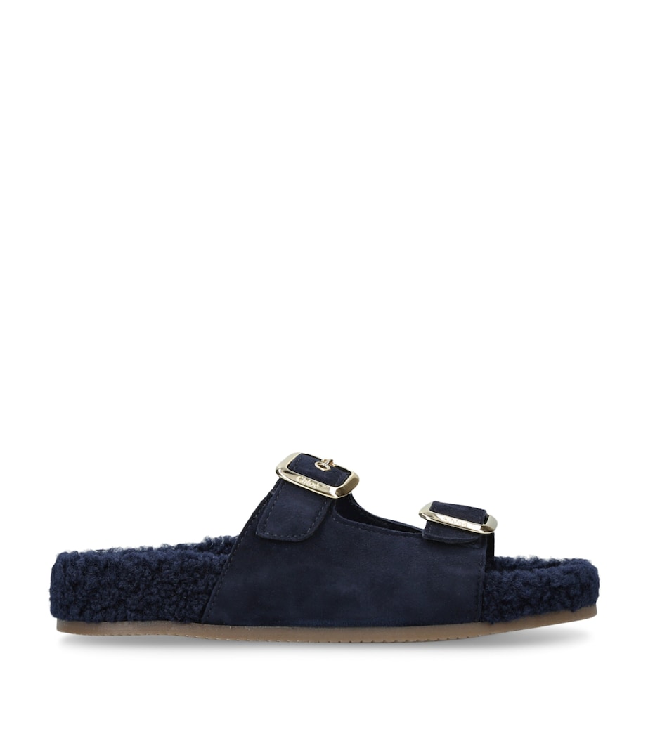 Chloé Kids Suede-Shearling Buckled Sandals Navy Image 1