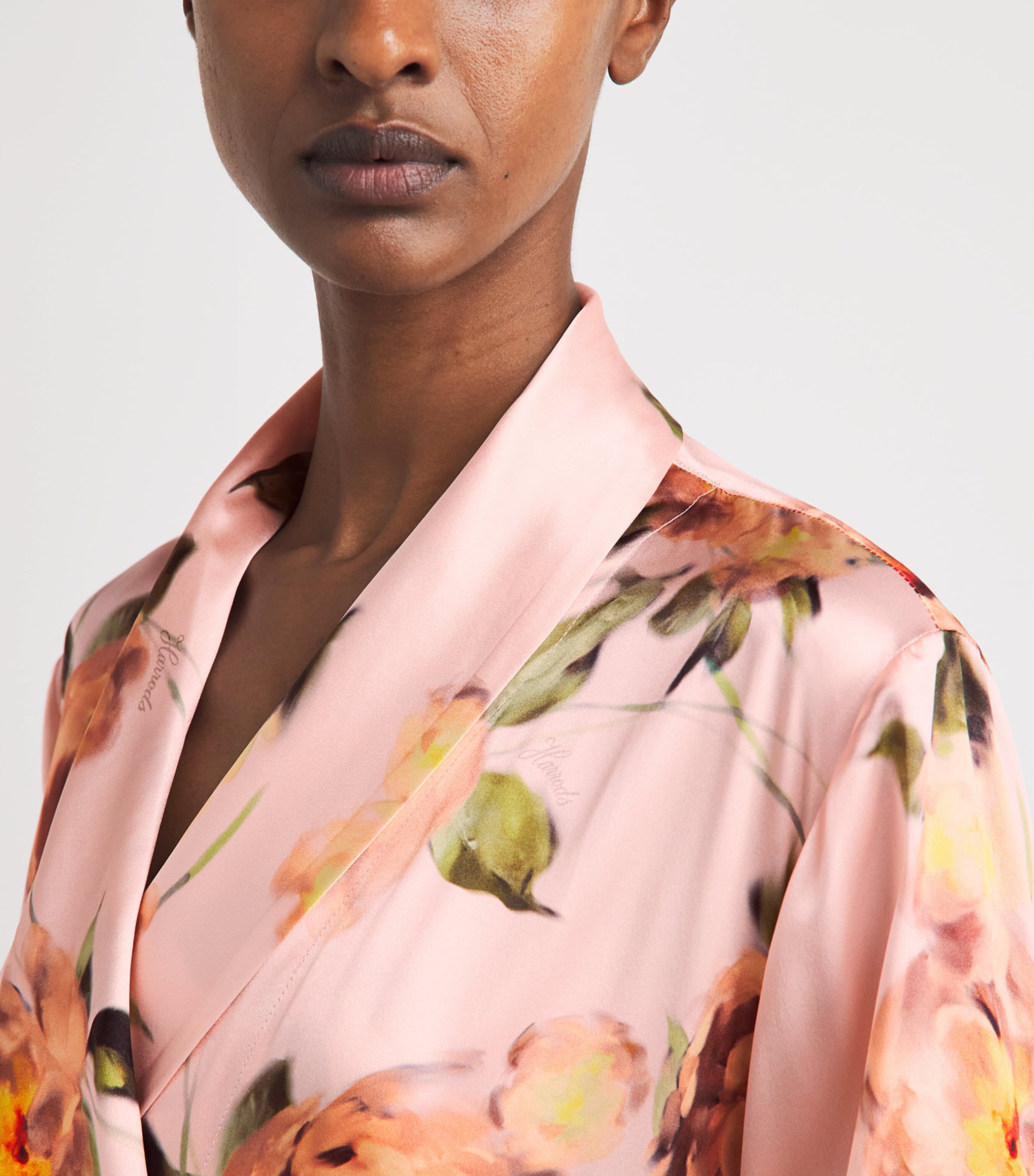 Harrods Womens Silk Midnight Rose Night Robe Pink Image 3