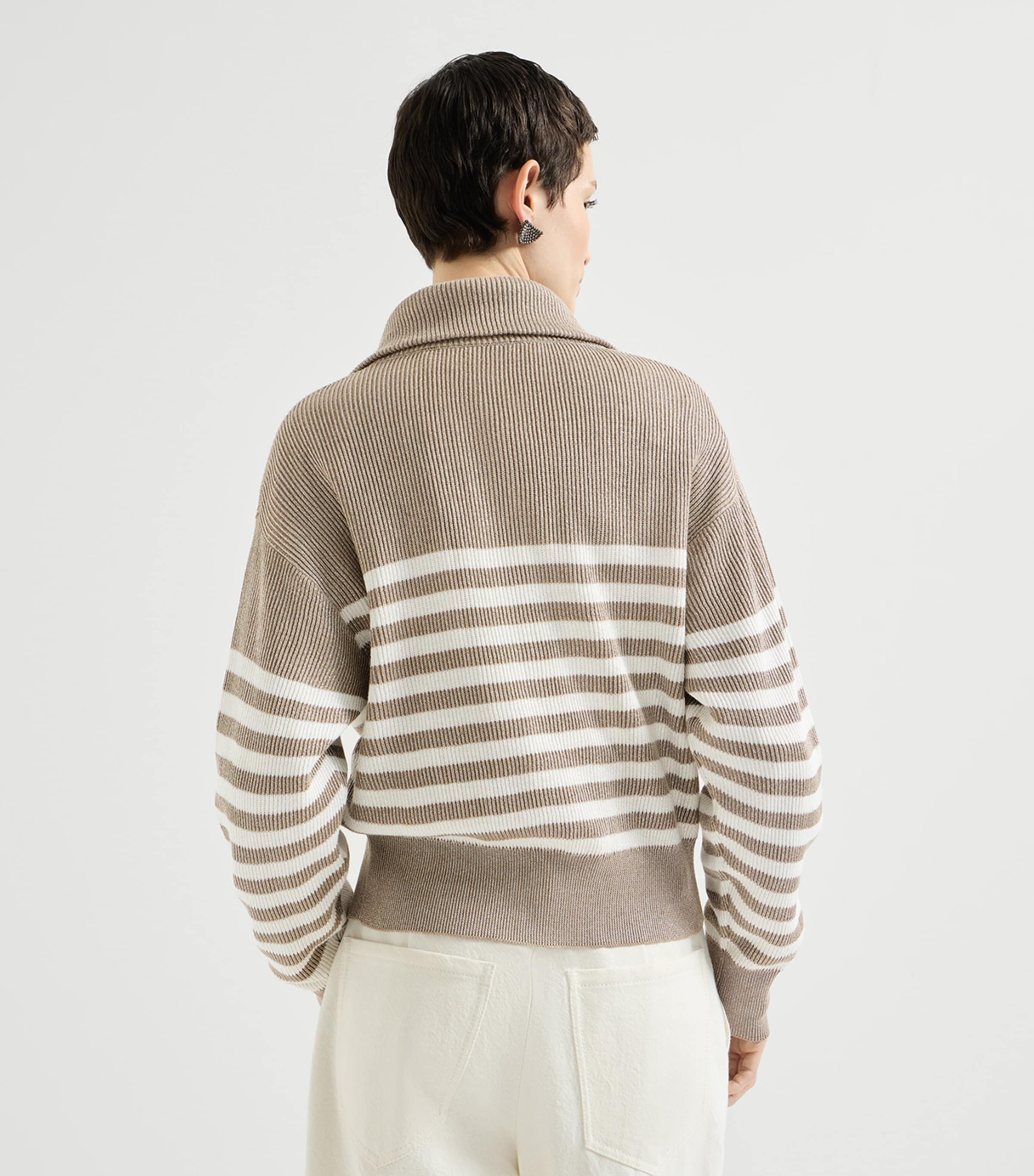 Brunello Cucinelli Womens Rib-Knit Stripe Cardigan Image 5