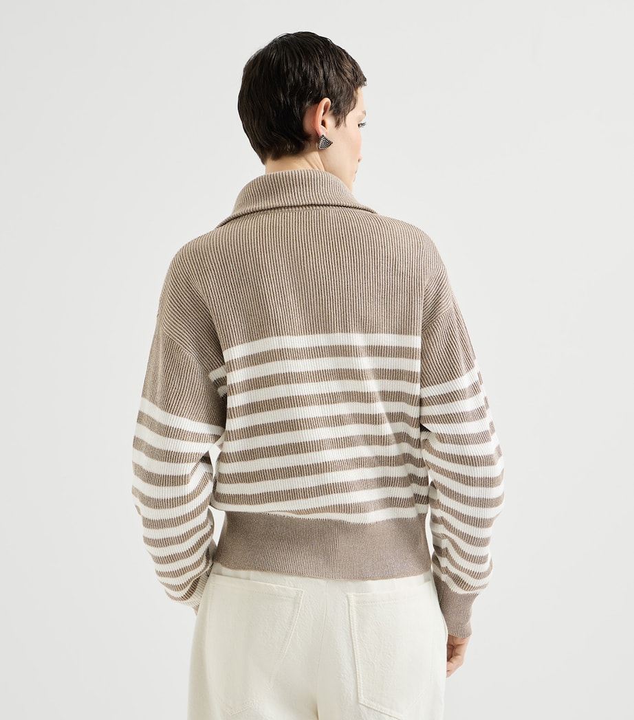 Brunello Cucinelli Womens Rib-Knit Stripe Cardigan Image 5