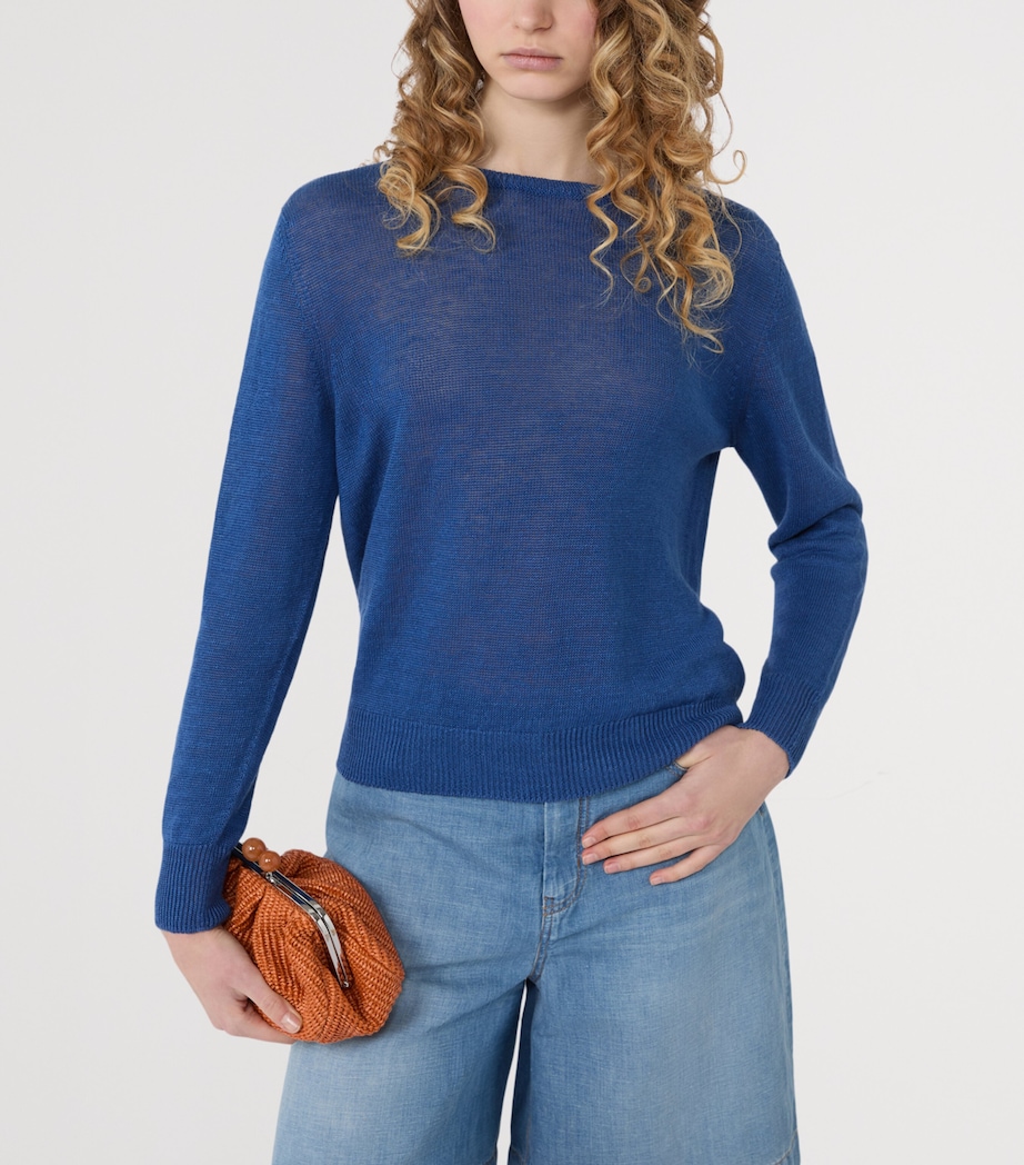 Weekend Max Mara Womens Linen Crew-Neck Sweater Ocean Image 4