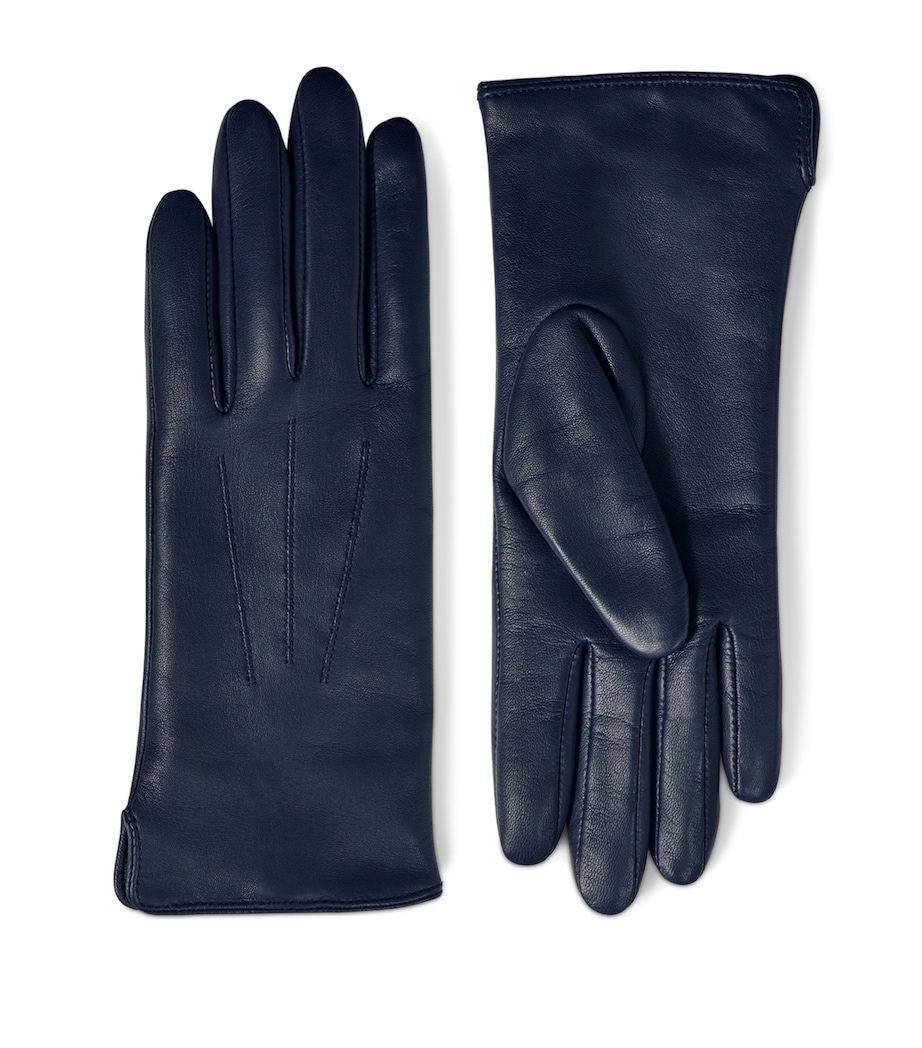 Women's Wool-Cashmere Lined Leather Gloves (Medium) NAVY Image 3